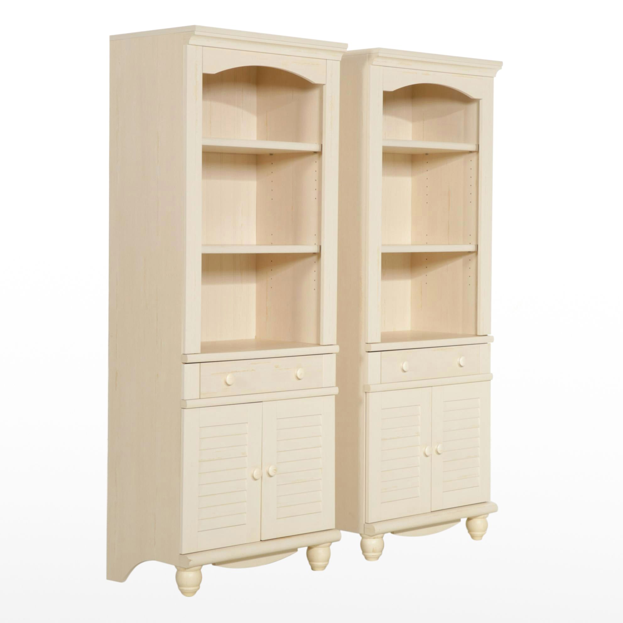 Pair of Sauder "Harbor View" Library Bookcases in Antiqued White