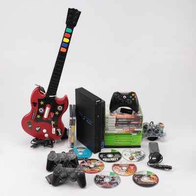 PS2 & Games, Red Octane Air Guitar With X-Box Video Games and Controllers