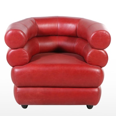Modernist Style Red Leather Tub Chair, Manner of Eileen Gray's Bibendum Chair