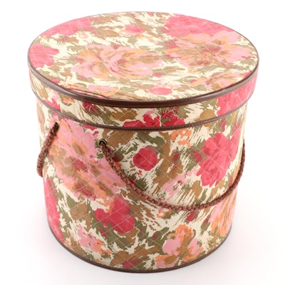 Quilted Floral Canvas with Leather Trim Decorative Hat Box