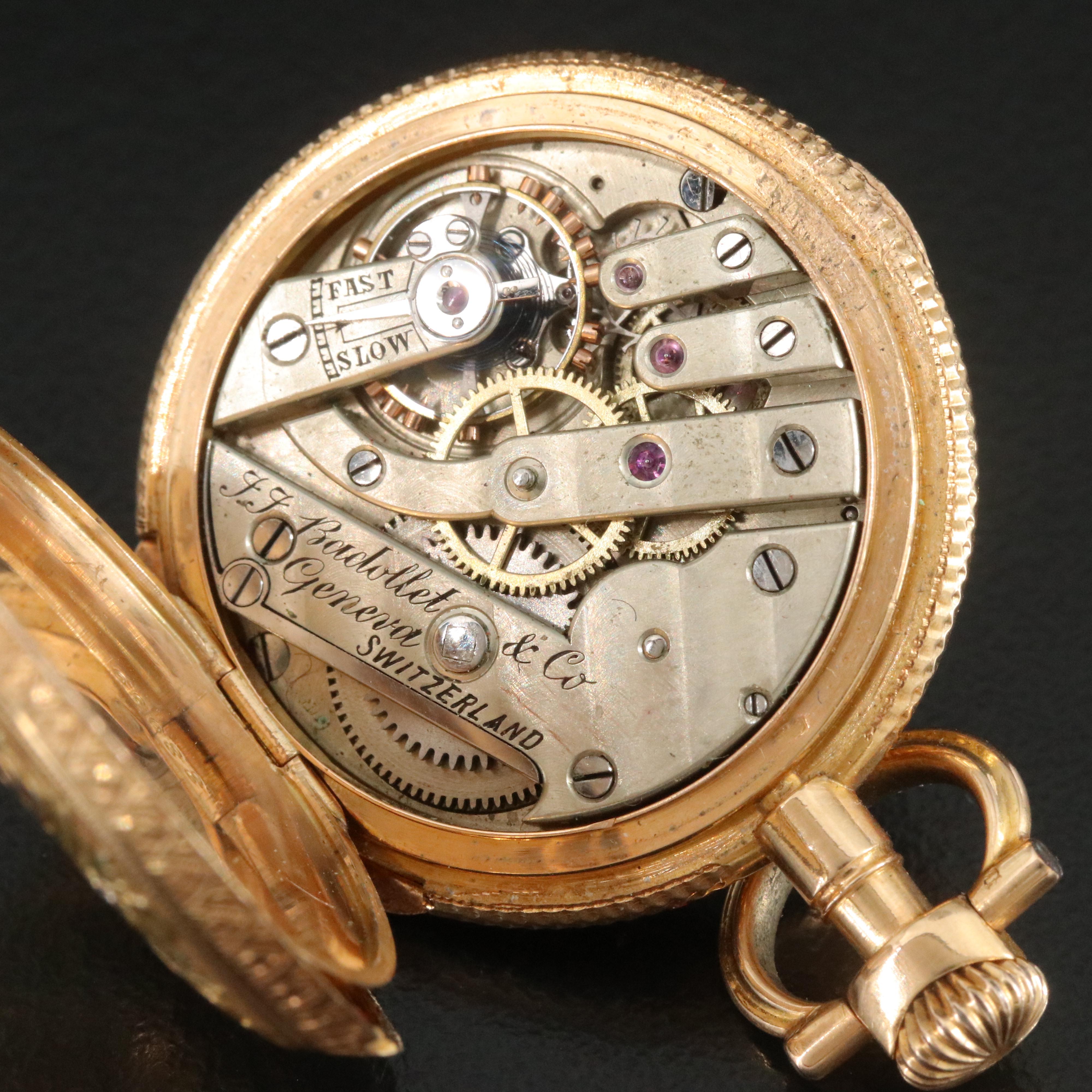Antique J.J. Badollet & Co. 18K Gold Pocket Watch