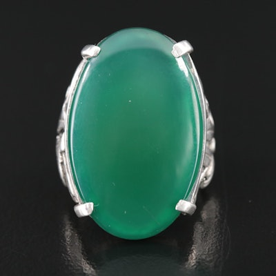 Sterling Chalcedony Ring with Vine Shoulders