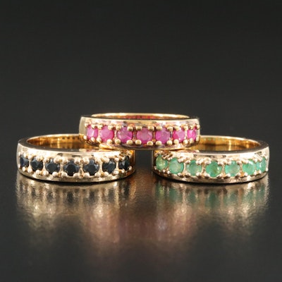 Sterling Gemstone Rings Including Ruby, Sapphire and Emerald
