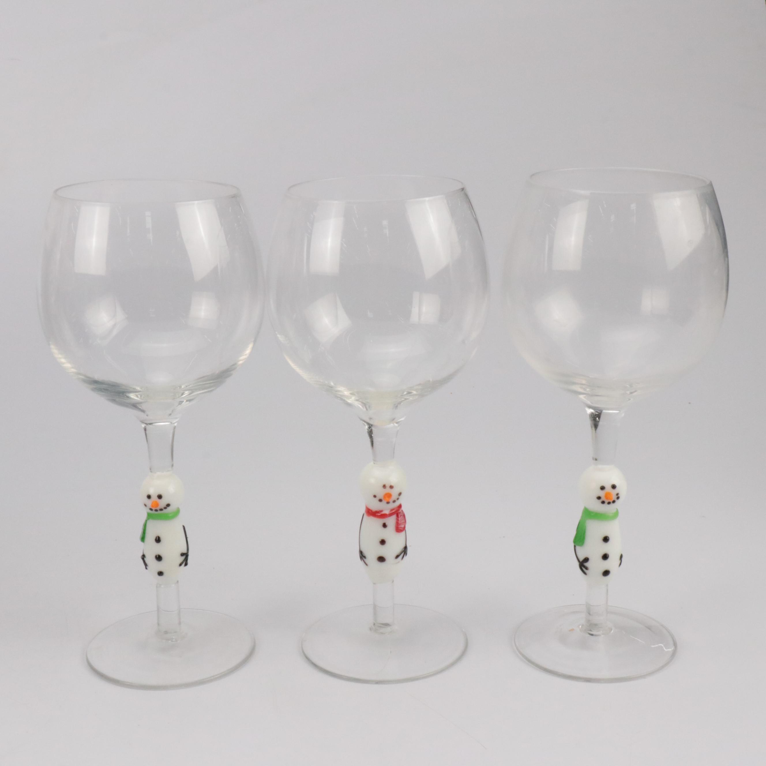 Wine Glasses with Snowman Stems and Other Decor