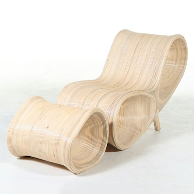 Modern Split Reed Sculptural Lounge Chair and Ottoman, Style of Betty Cobonpue