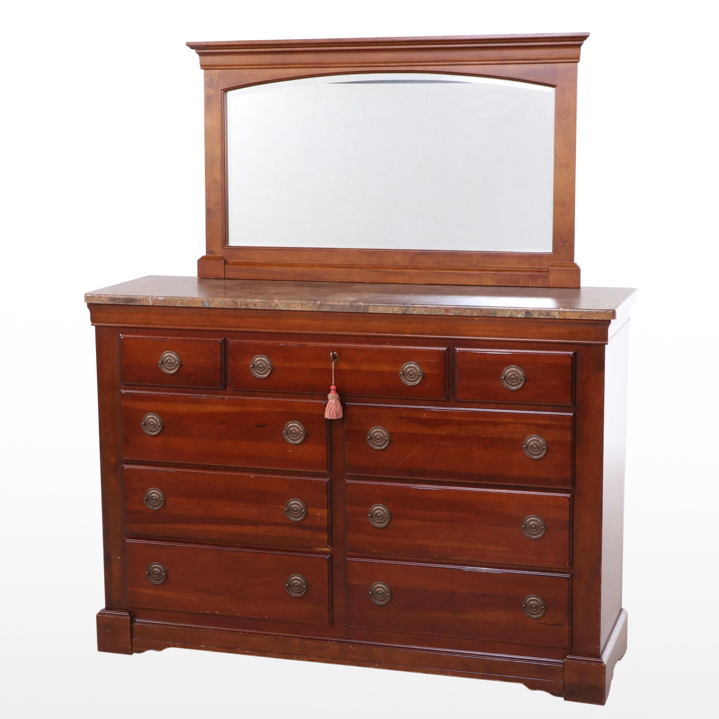 Chris Madden for Bassett Louis Philippe Style Cherrywood & Stone Top Dresser