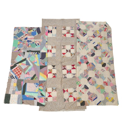 Handmade "Crazy Quilt," "Bowtie" and Other Quilt Topper