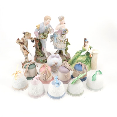 Lladró and Other Porcelain Bells and Ornament with Ceramic Figurines