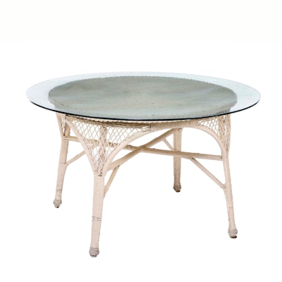 Wicker and Glass Top Dining Table