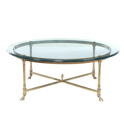 Neoclassical Style Brass and Tempered Glass Coffee Table, Style of Maison Jansen