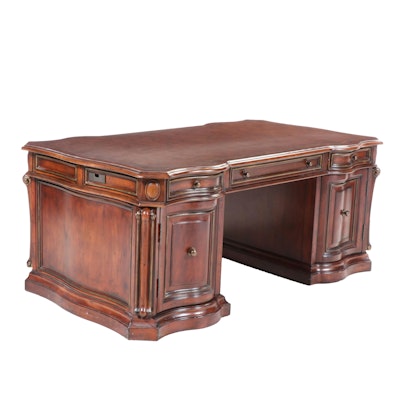 Hooker Furniture "Seven Seas" Cherrywood and Parcel-Gilt Partner's Desk