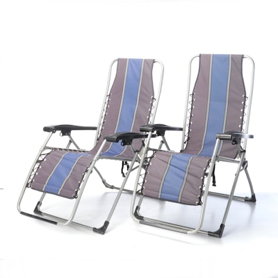 Two Metal Framed Folding Patio Recliners