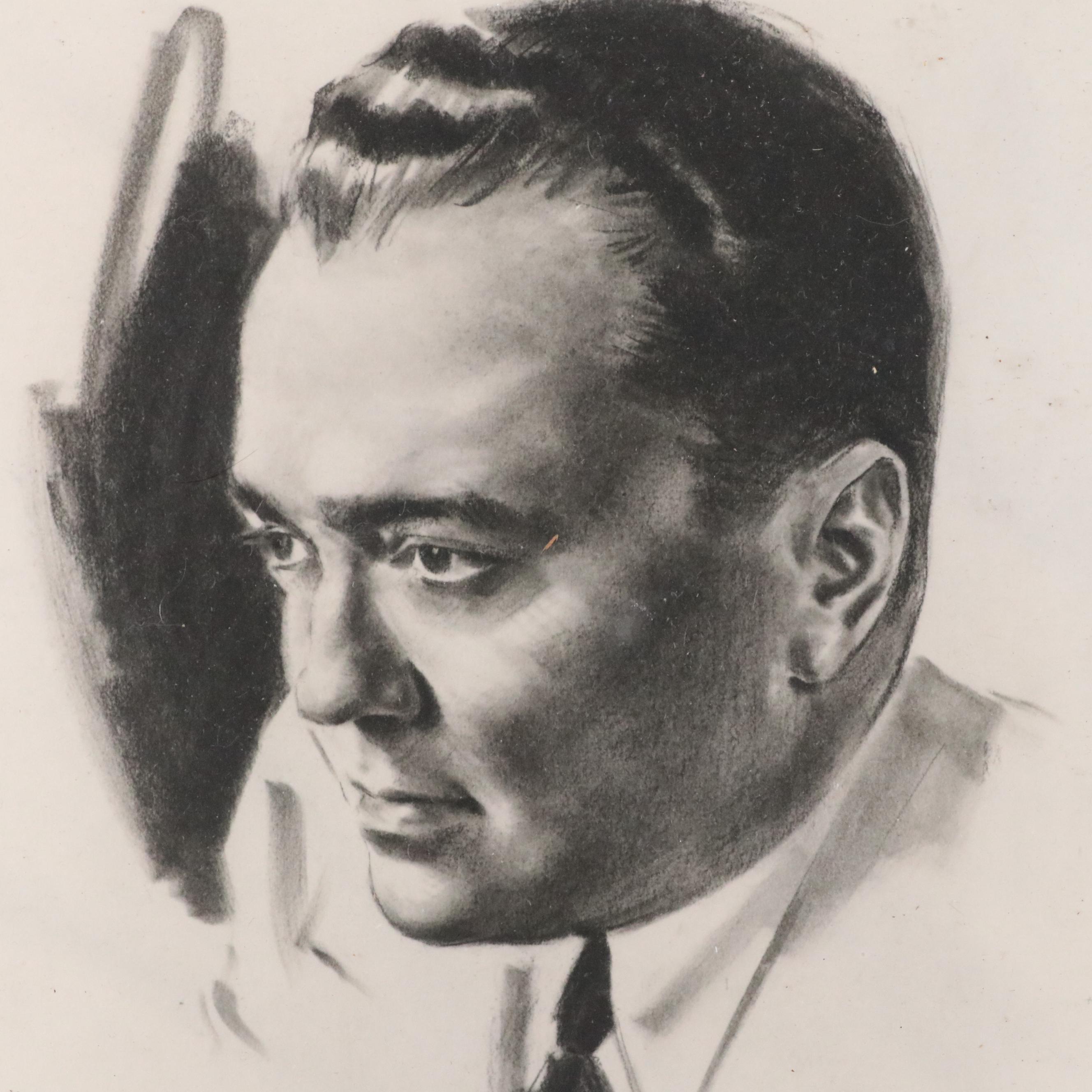J. Edgar Hoover Signed Sketch by Paul Frehm, 1942
