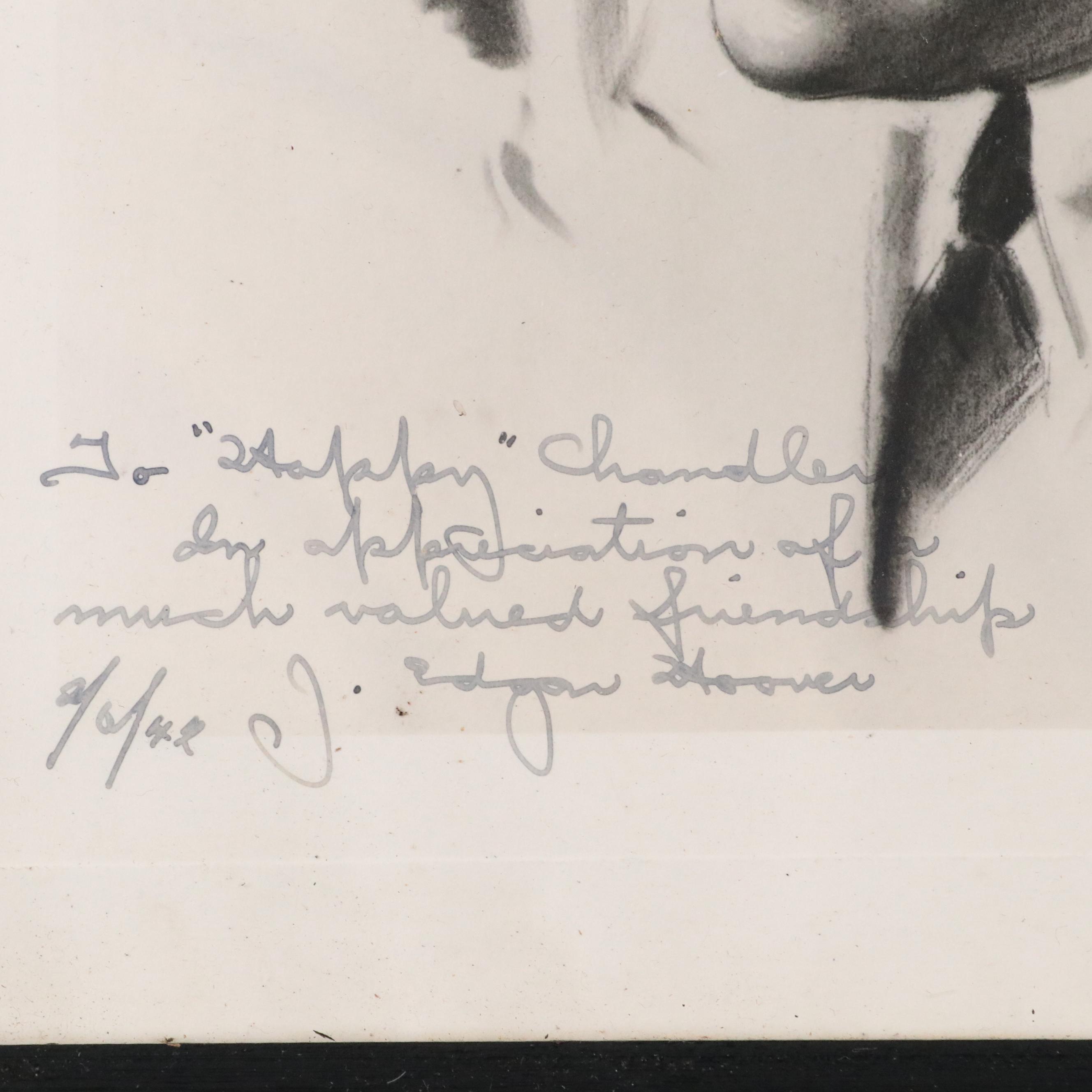 J. Edgar Hoover Signed Sketch by Paul Frehm, 1942
