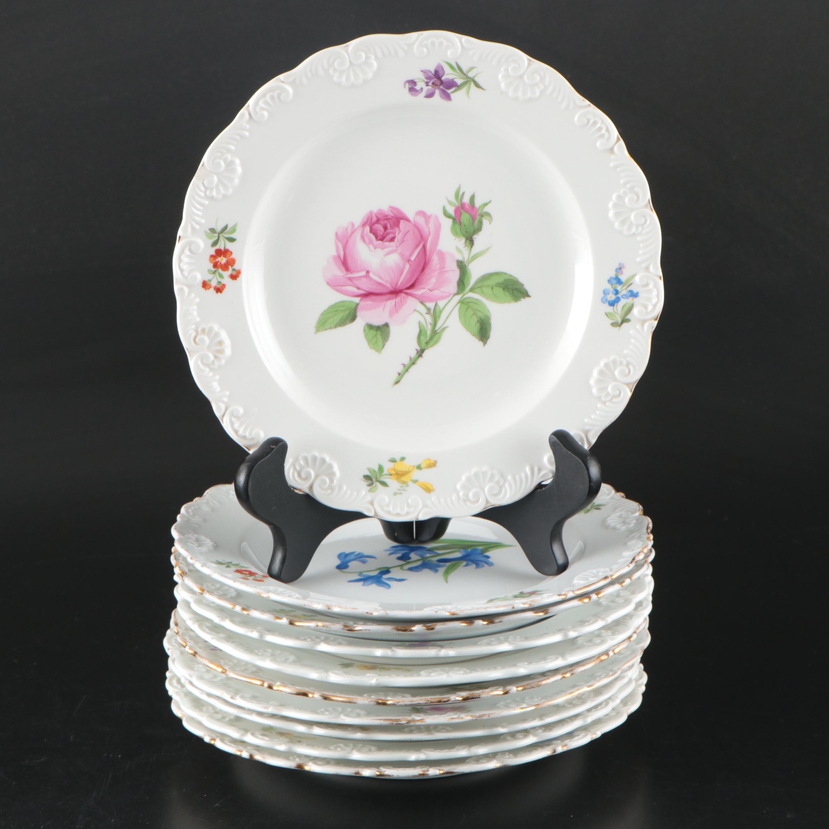 Meissen Hand-Painted Floral Pattern Porcelain Plate Set