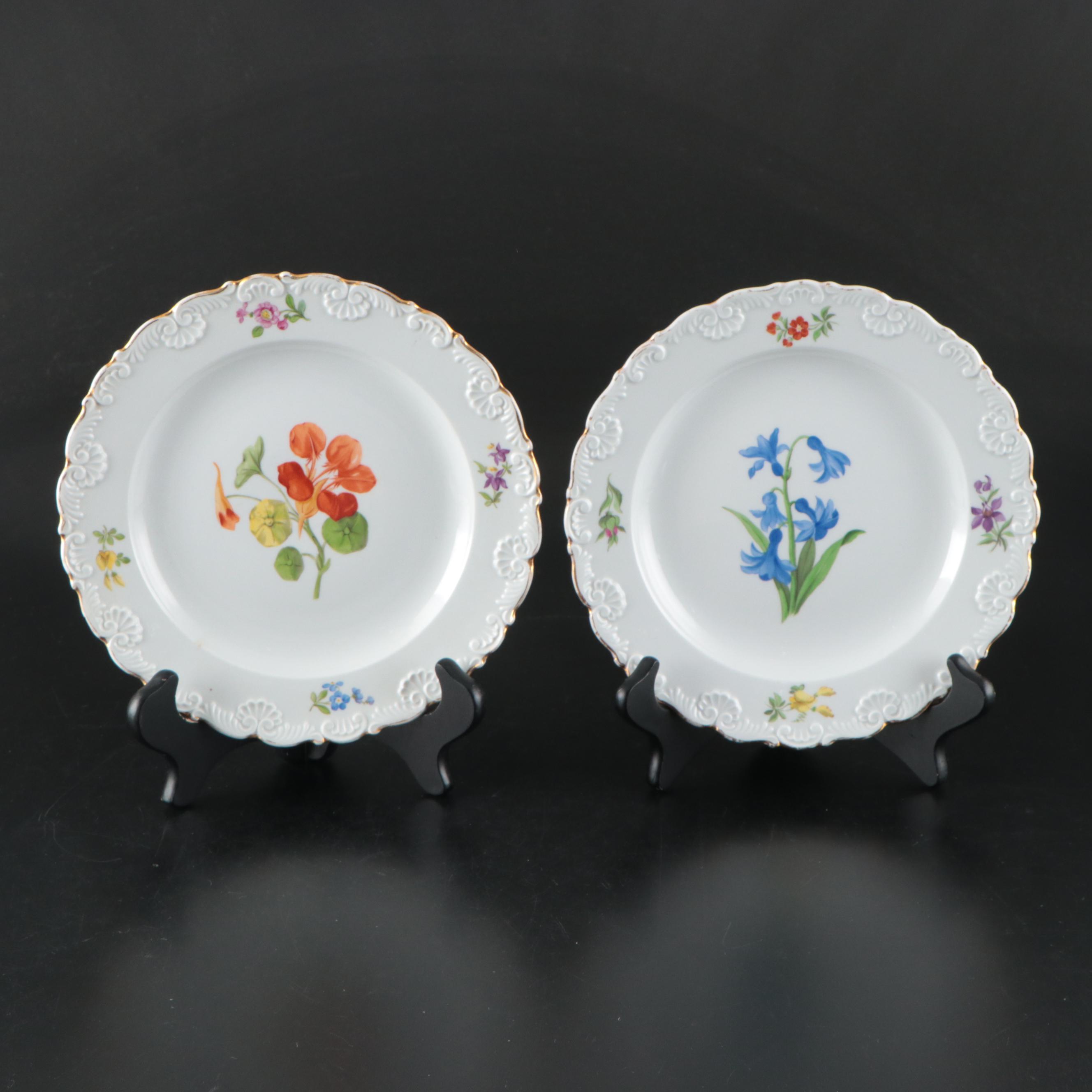 Meissen Hand-Painted Floral Pattern Porcelain Plate Set
