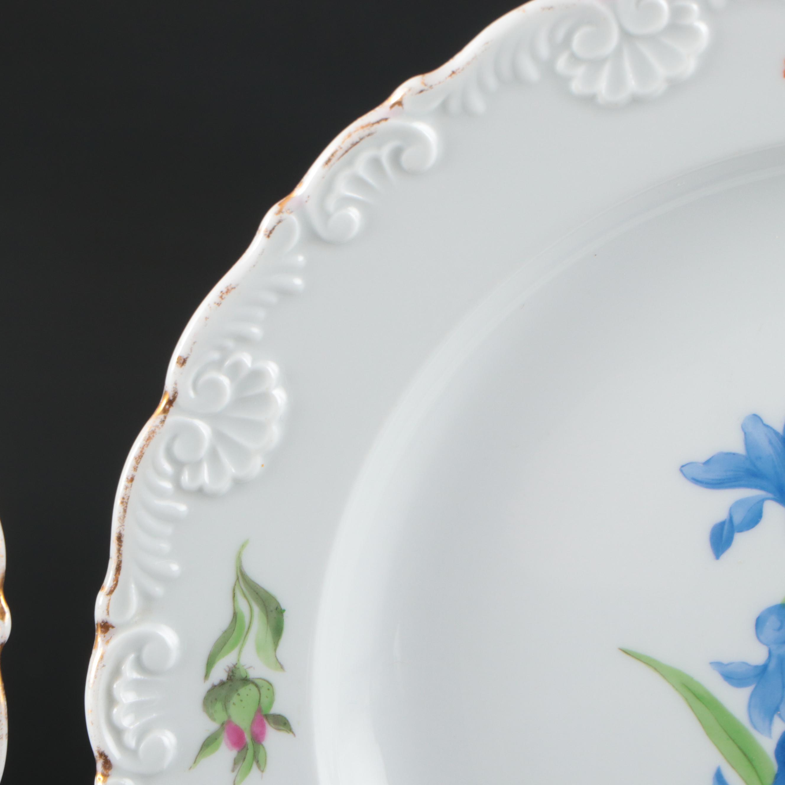 Meissen Hand-Painted Floral Pattern Porcelain Plate Set