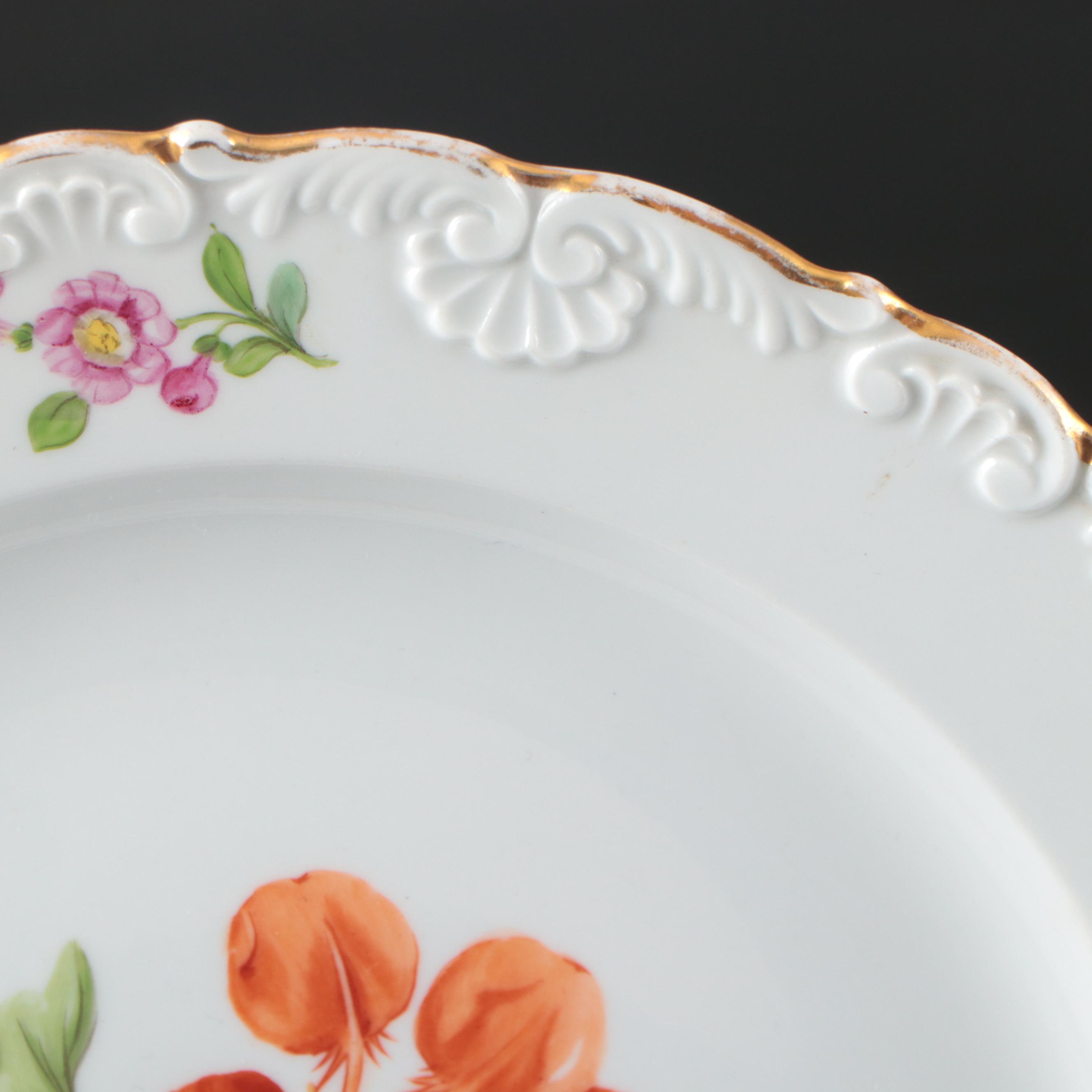 Meissen Hand-Painted Floral Pattern Porcelain Plate Set