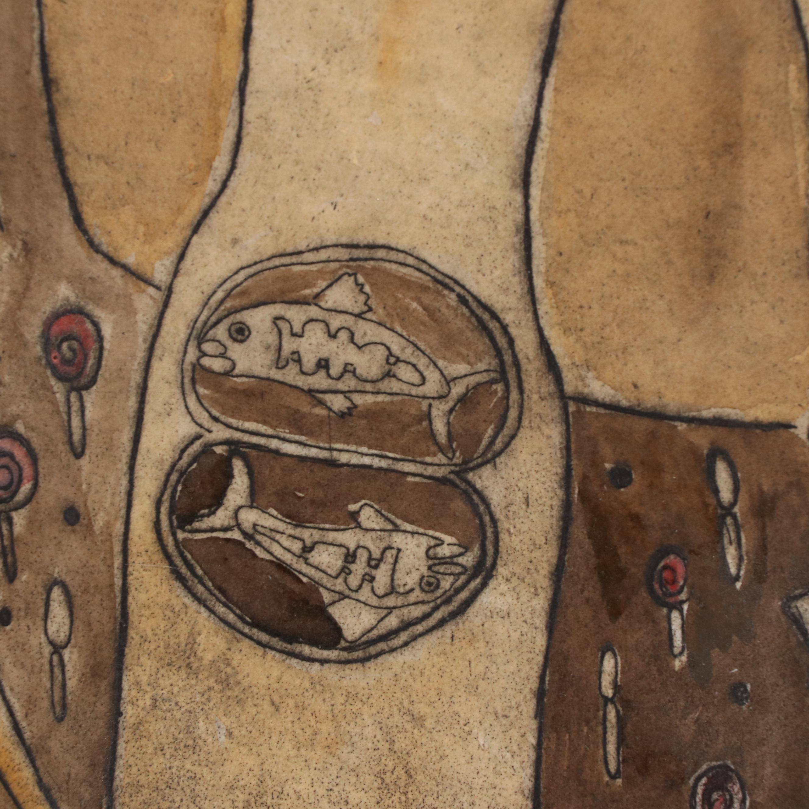 Modern Figural Embellished Intaglio Print, Mid 20th Century