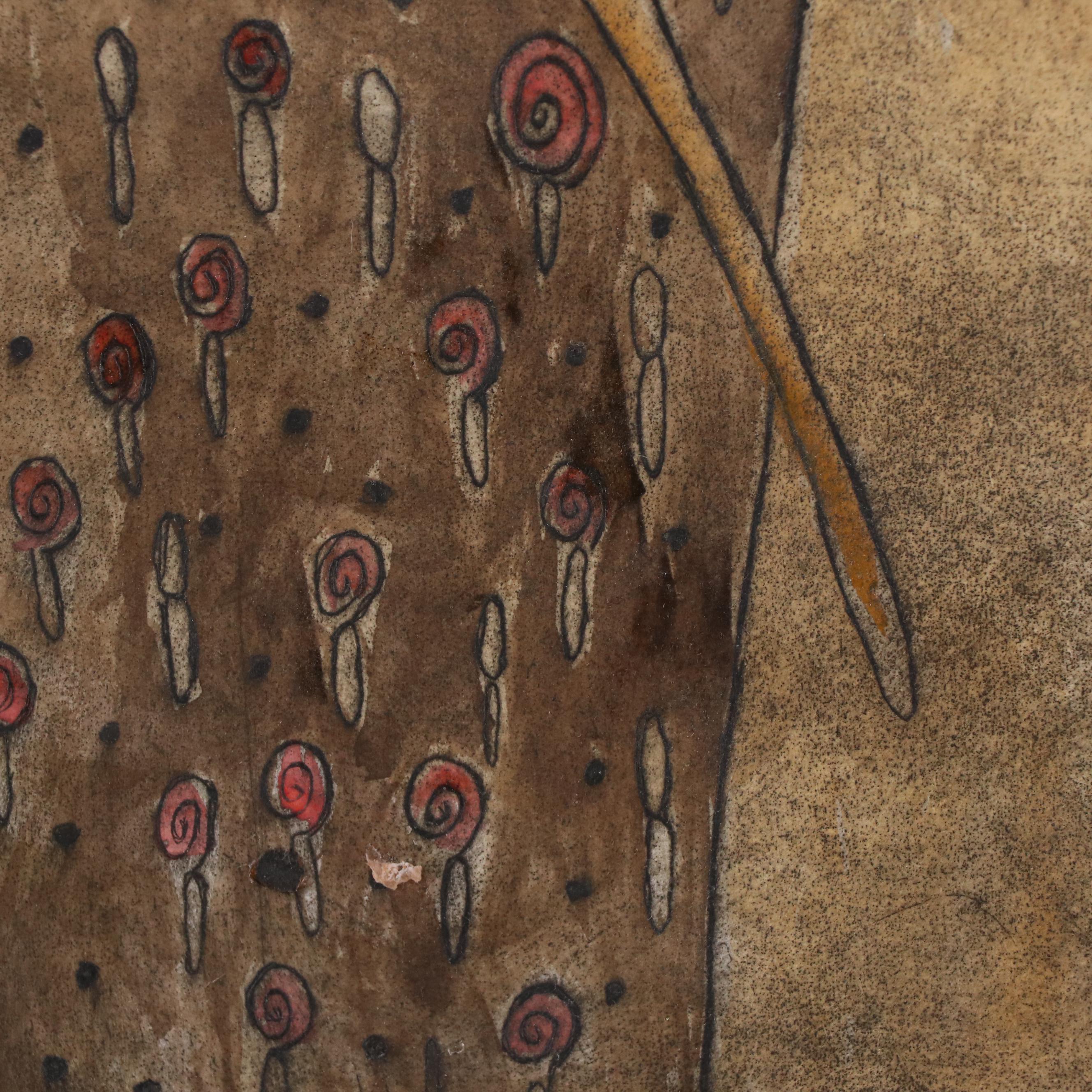 Modern Figural Embellished Intaglio Print, Mid 20th Century