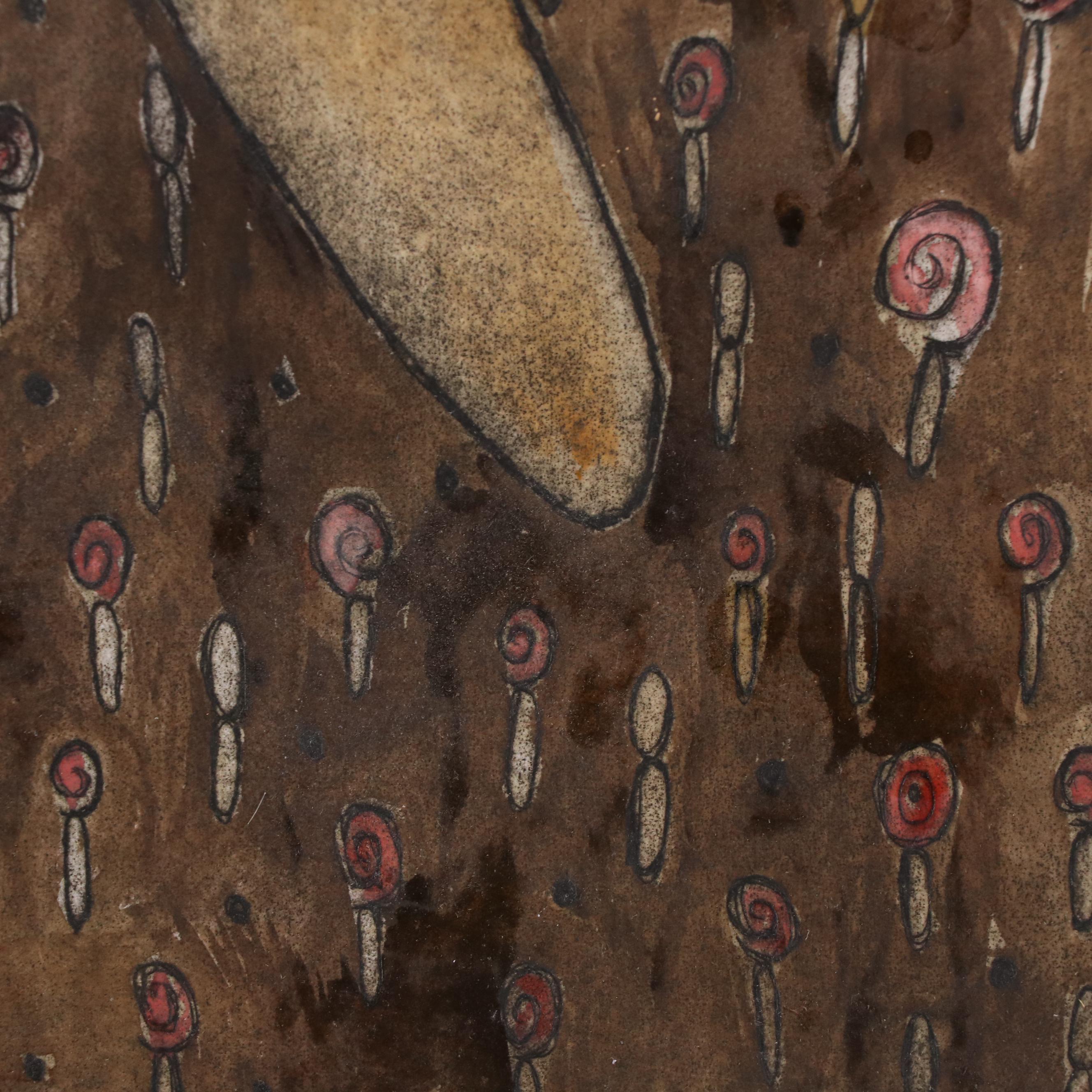 Modern Figural Embellished Intaglio Print, Mid 20th Century