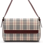 Burberry Front Flap Canvas and Burgundy Saffiano Leather Shoulder Bag