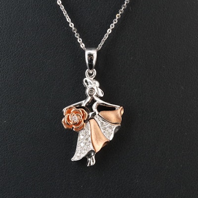 18K 0.17 CTW Diamond Dancer Pendant Necklace with Rose Gold Accents