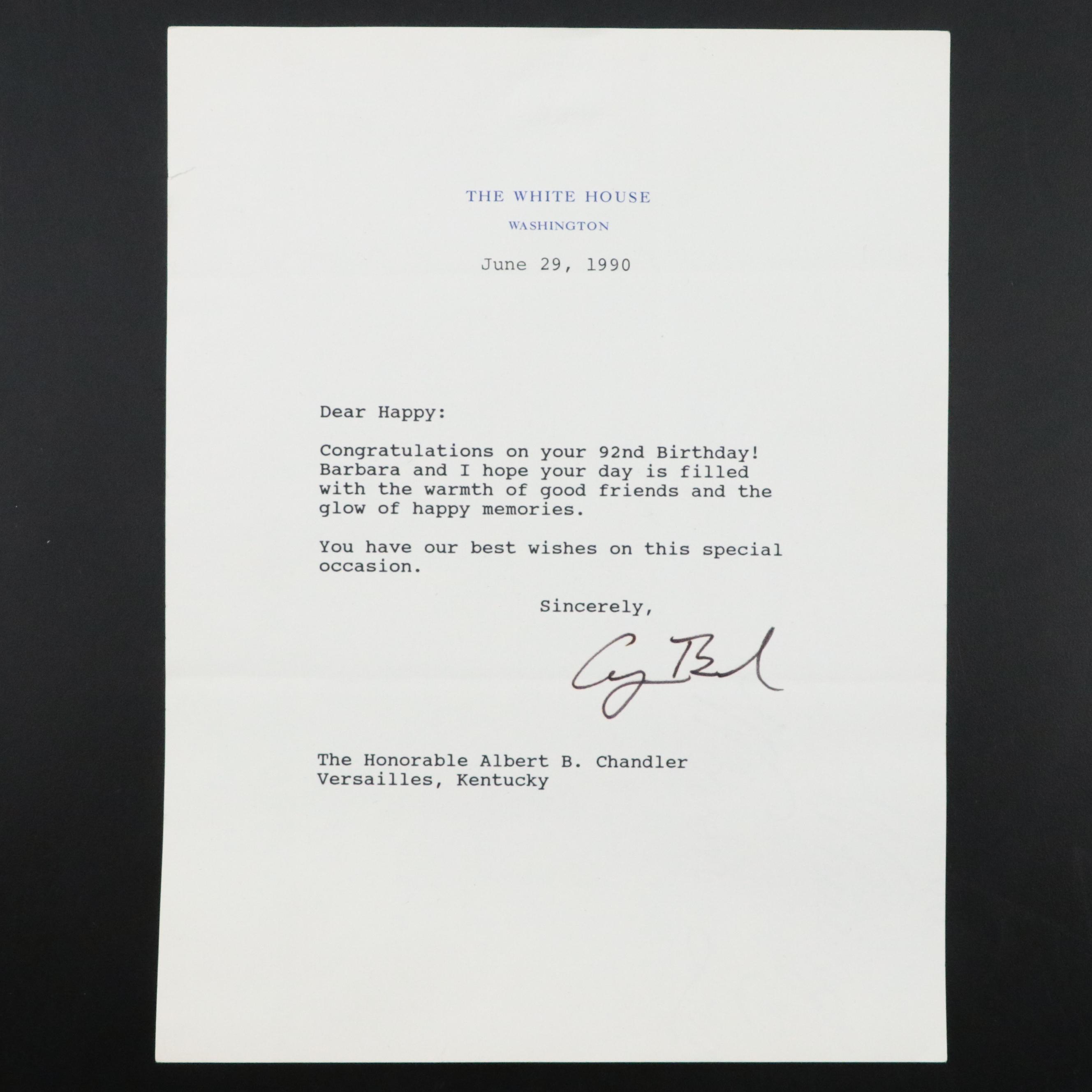 Signed George H. W. Bush Photo and Letter and Other Photograph, Late 20th C.
