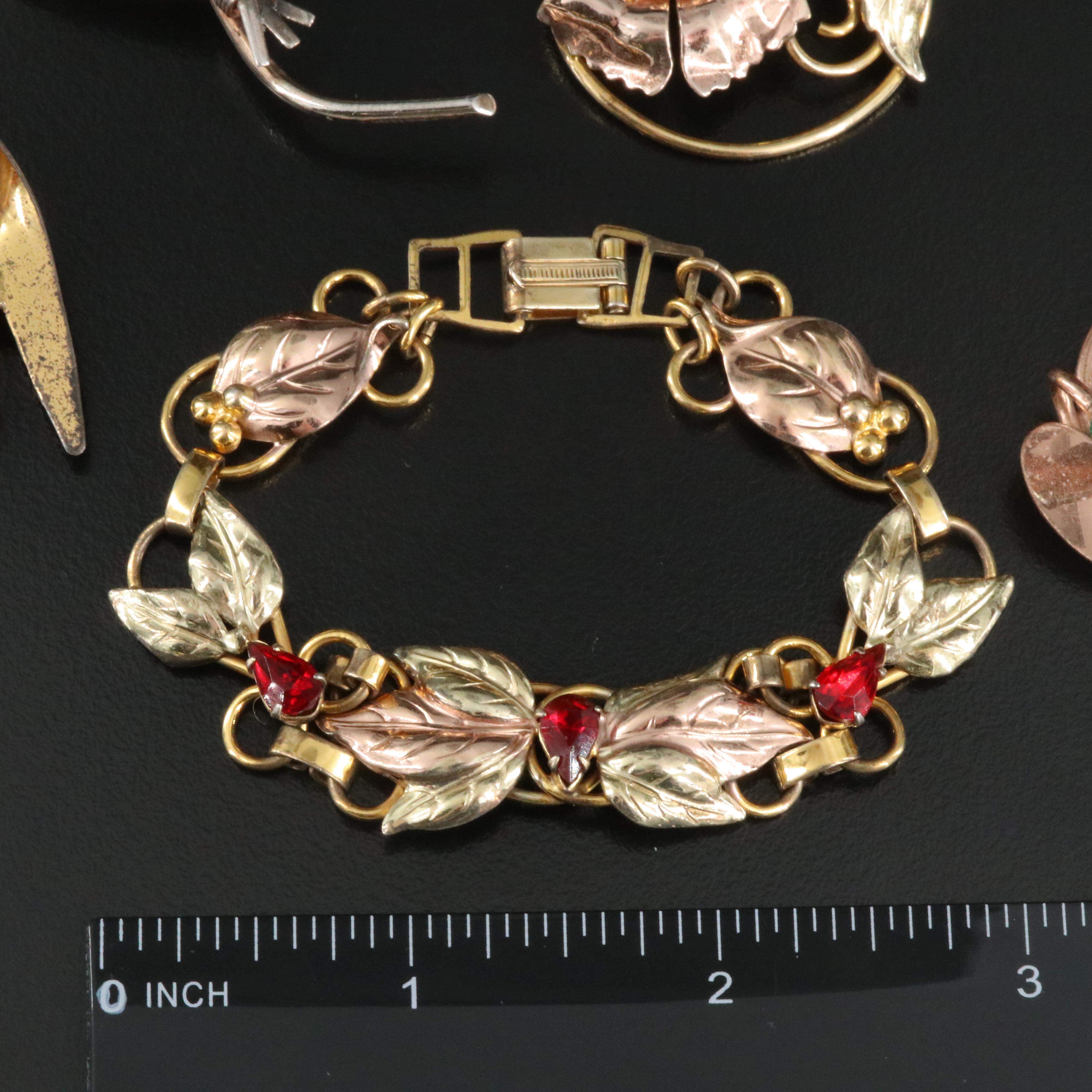 Retro Floral Jewelry Collection Featuring Sterling, Glass and Rhinestones