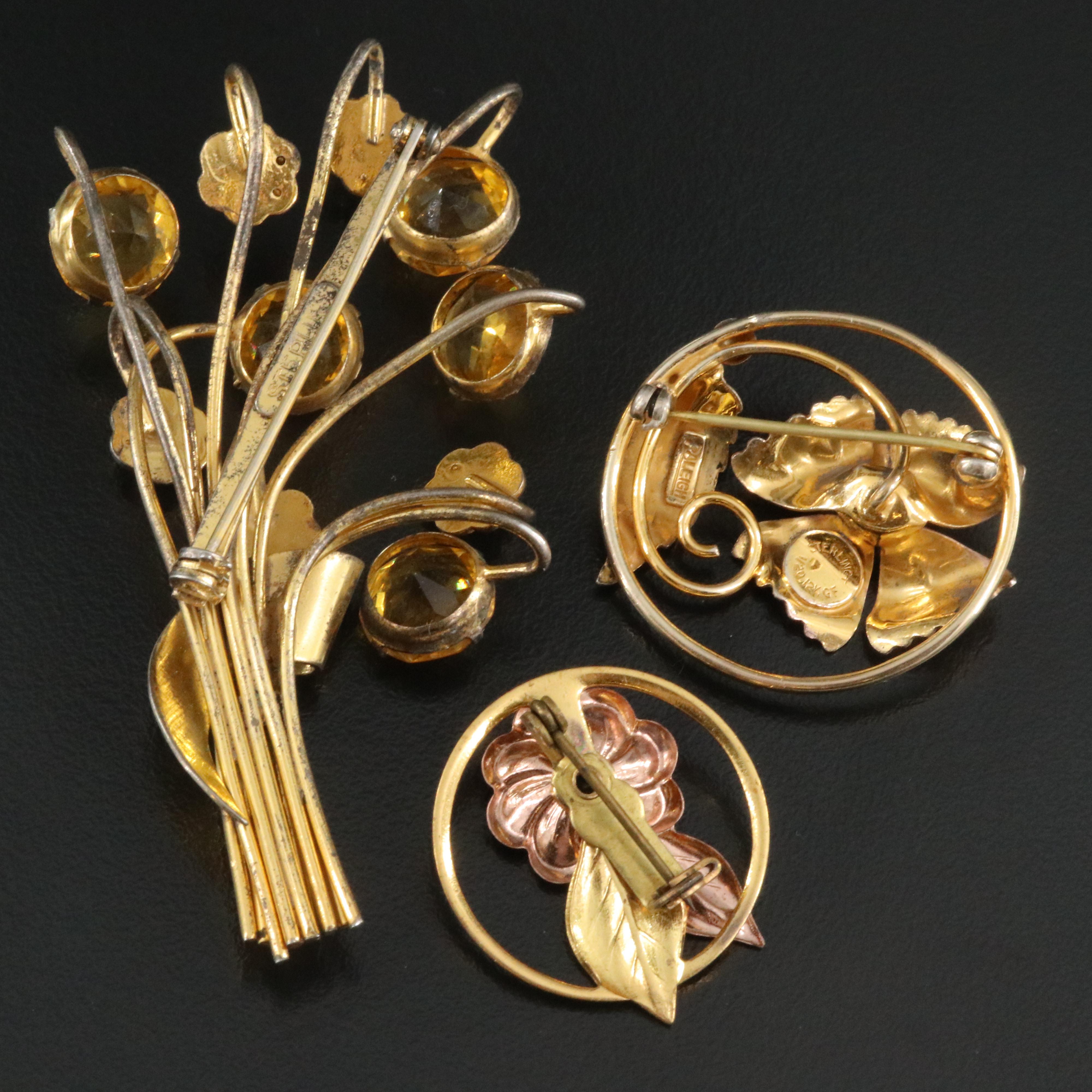 Retro Floral Jewelry Collection Featuring Sterling, Glass and Rhinestones