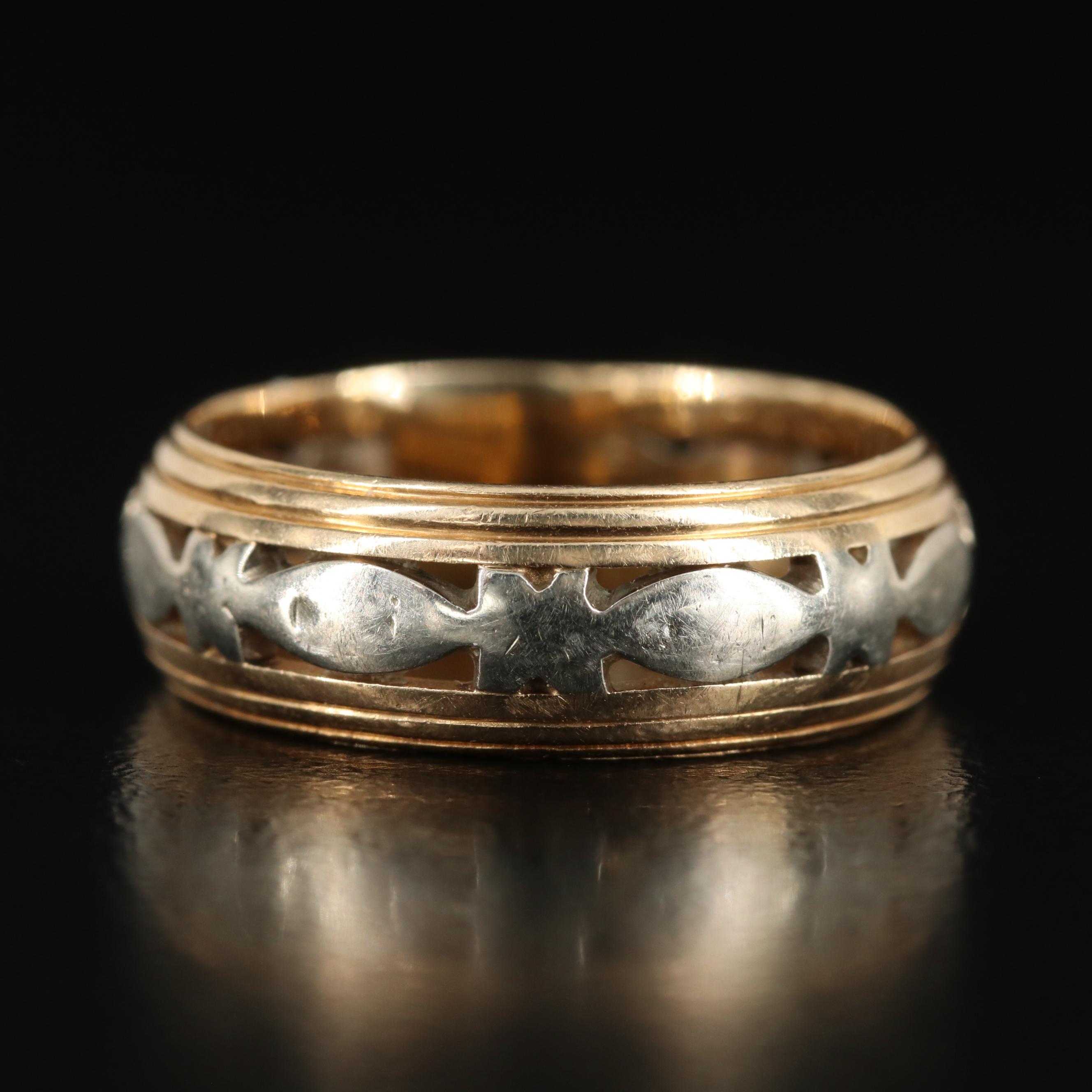 14K Two-Tone Engraved Cut-Out Band