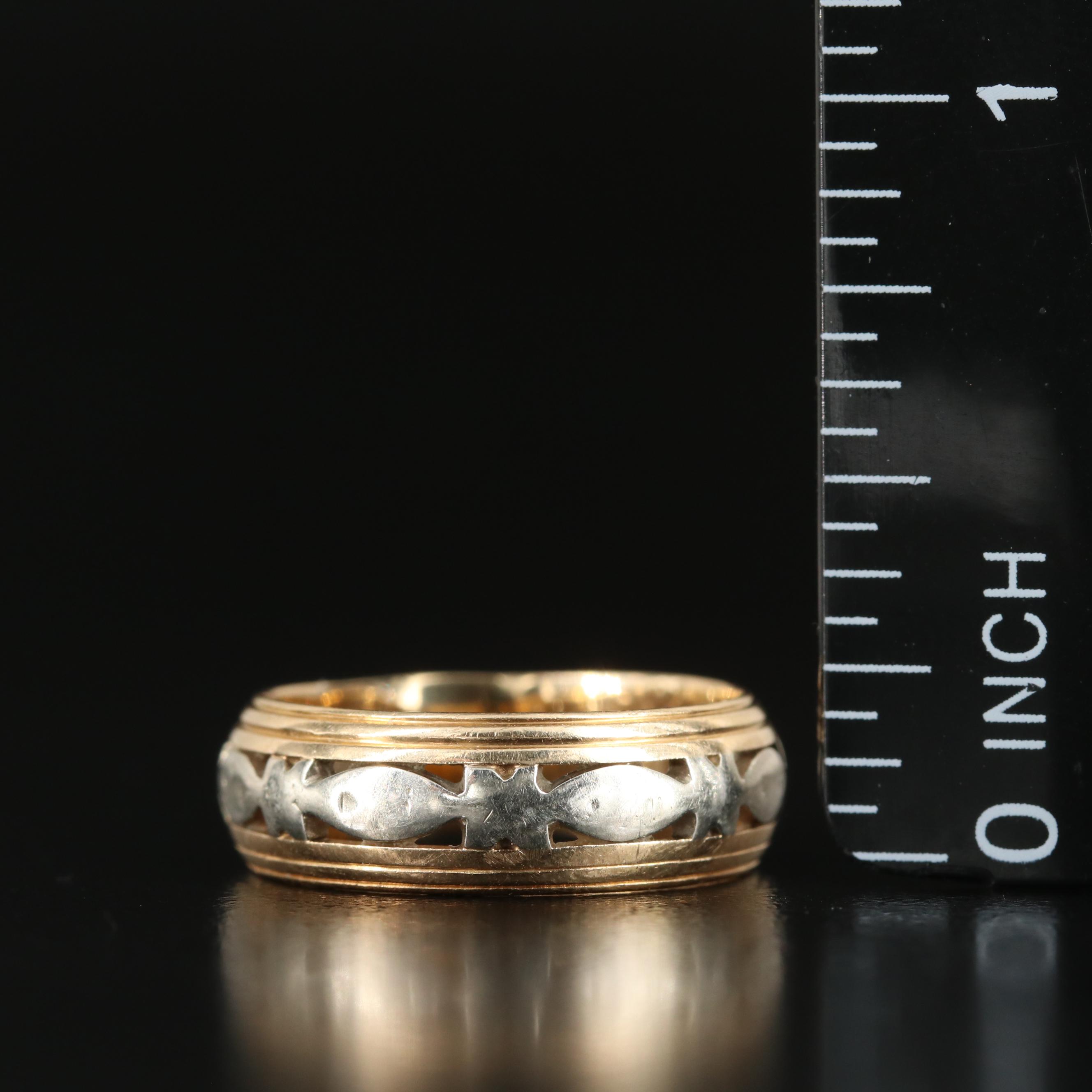 14K Two-Tone Engraved Cut-Out Band