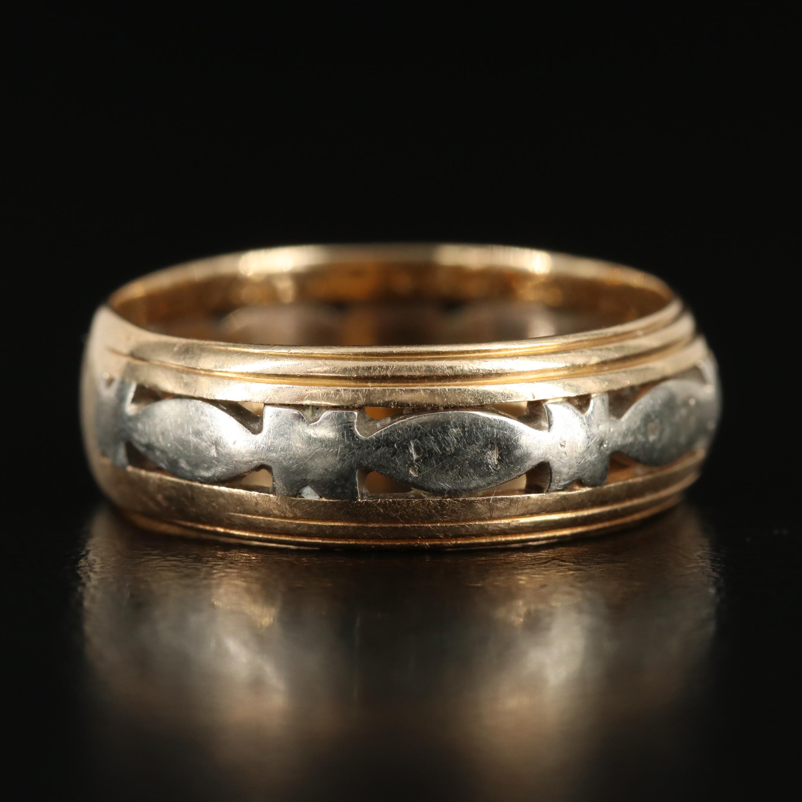 14K Two-Tone Engraved Cut-Out Band
