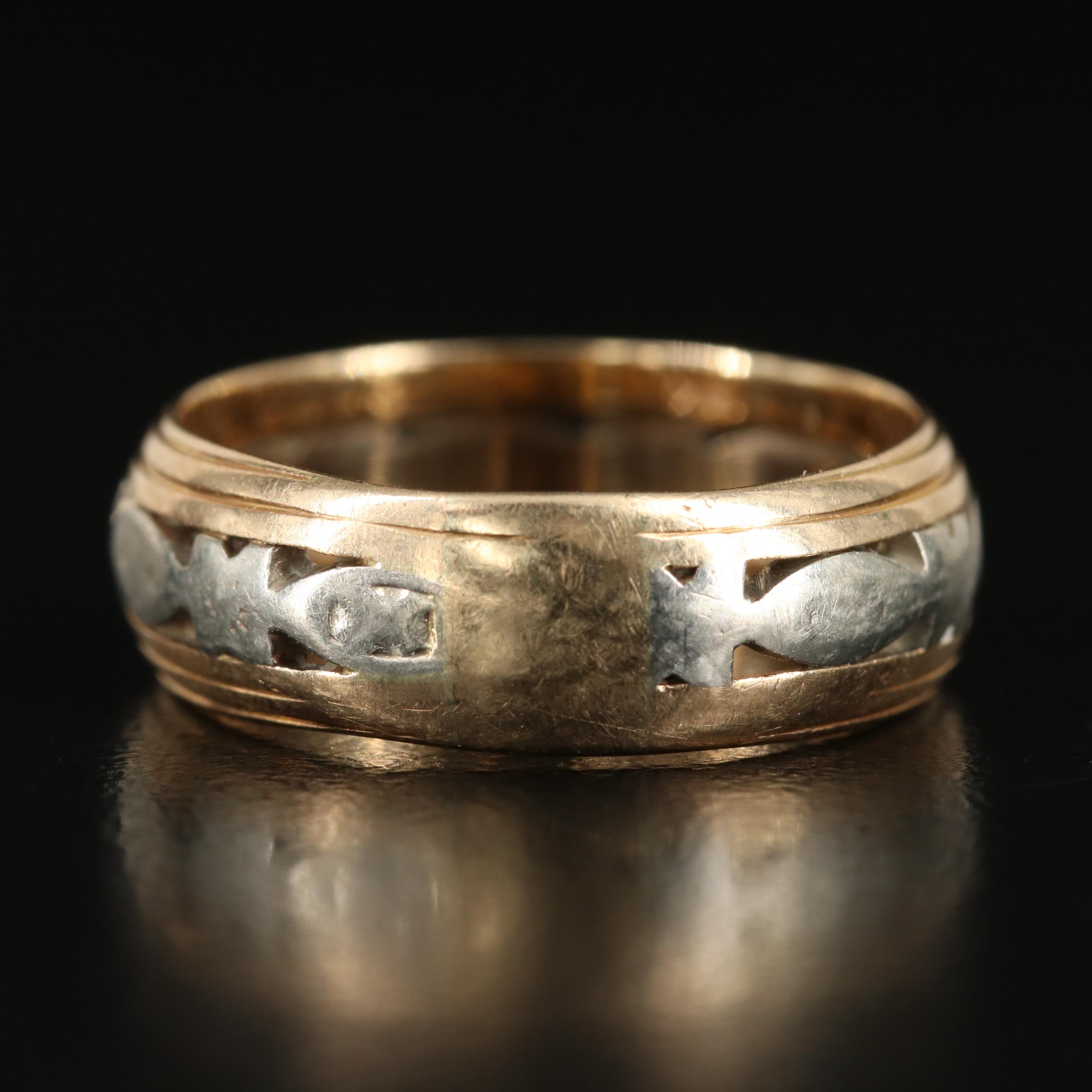 14K Two-Tone Engraved Cut-Out Band