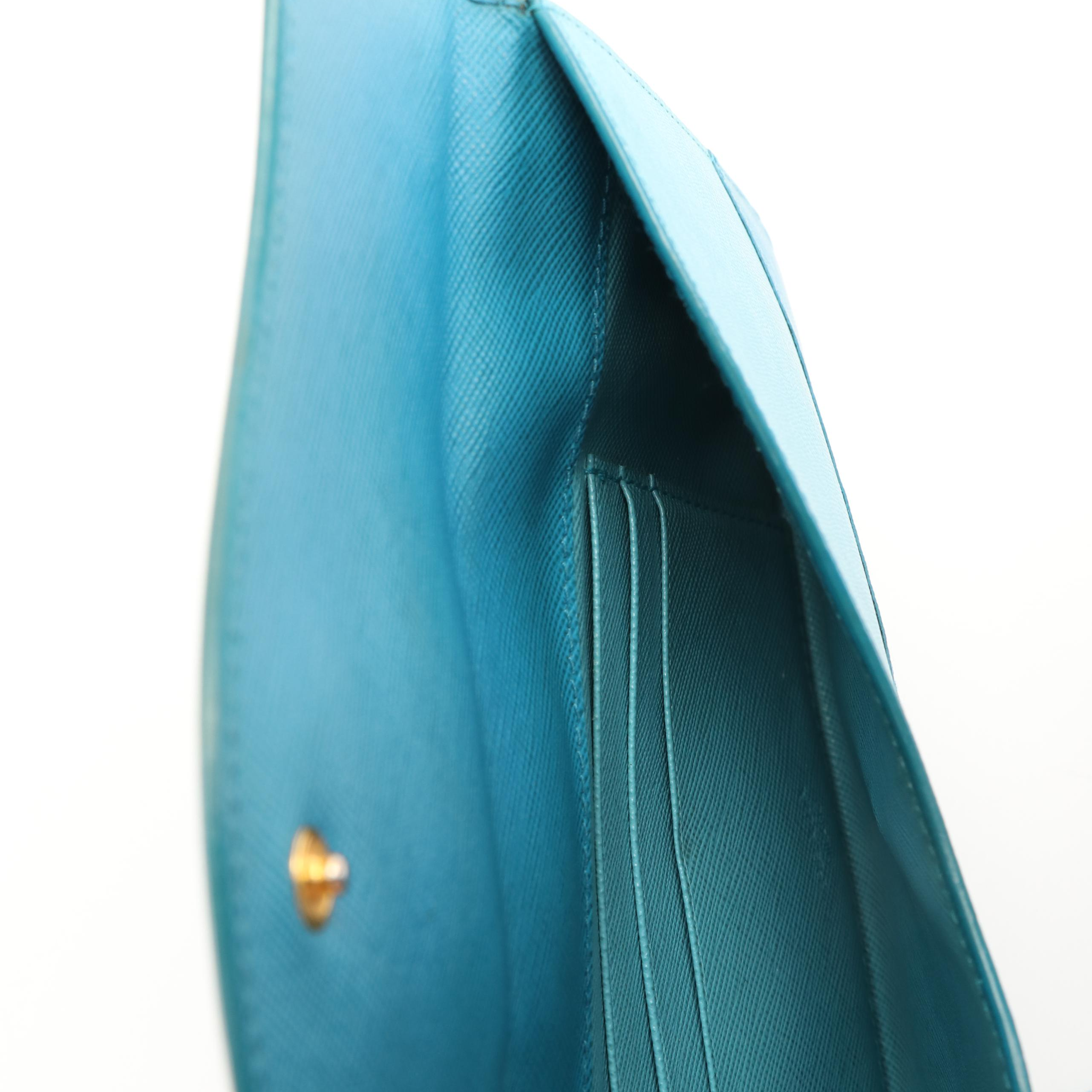 Prada Wave Long Wallet in Two-Tone Blue Saffiano Leather