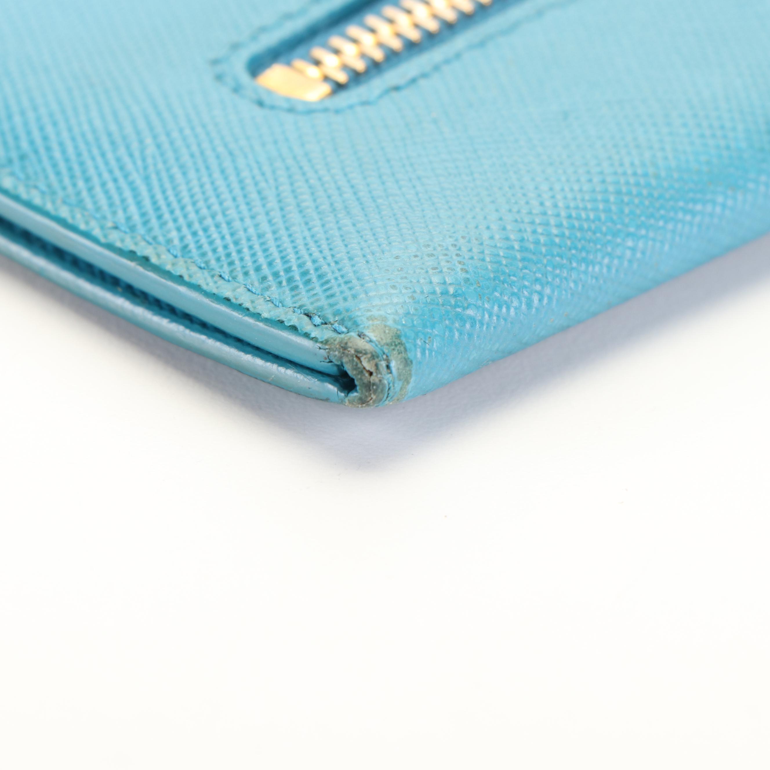 Prada Wave Long Wallet in Two-Tone Blue Saffiano Leather