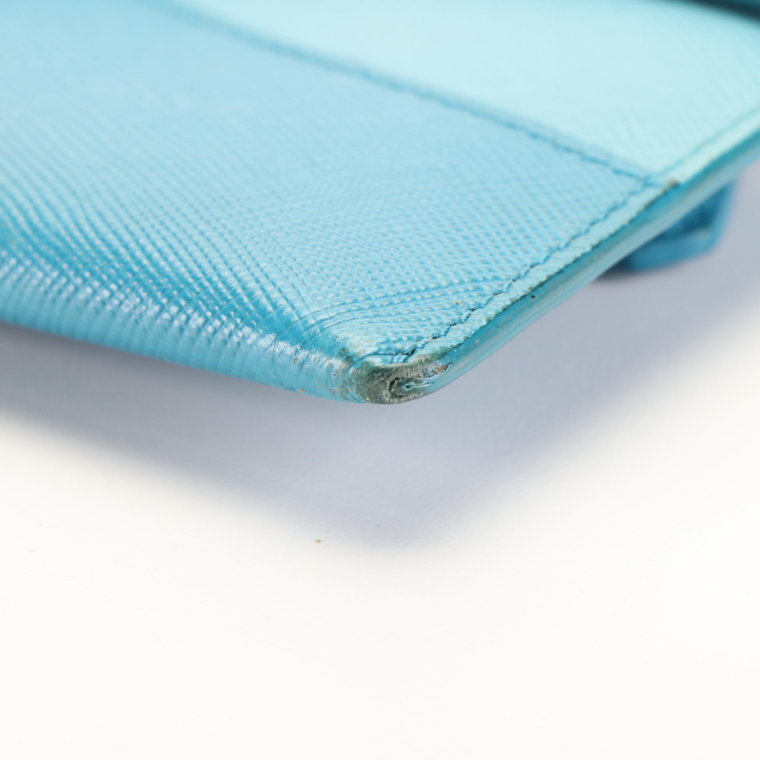 Prada Wave Long Wallet in Two-Tone Blue Saffiano Leather