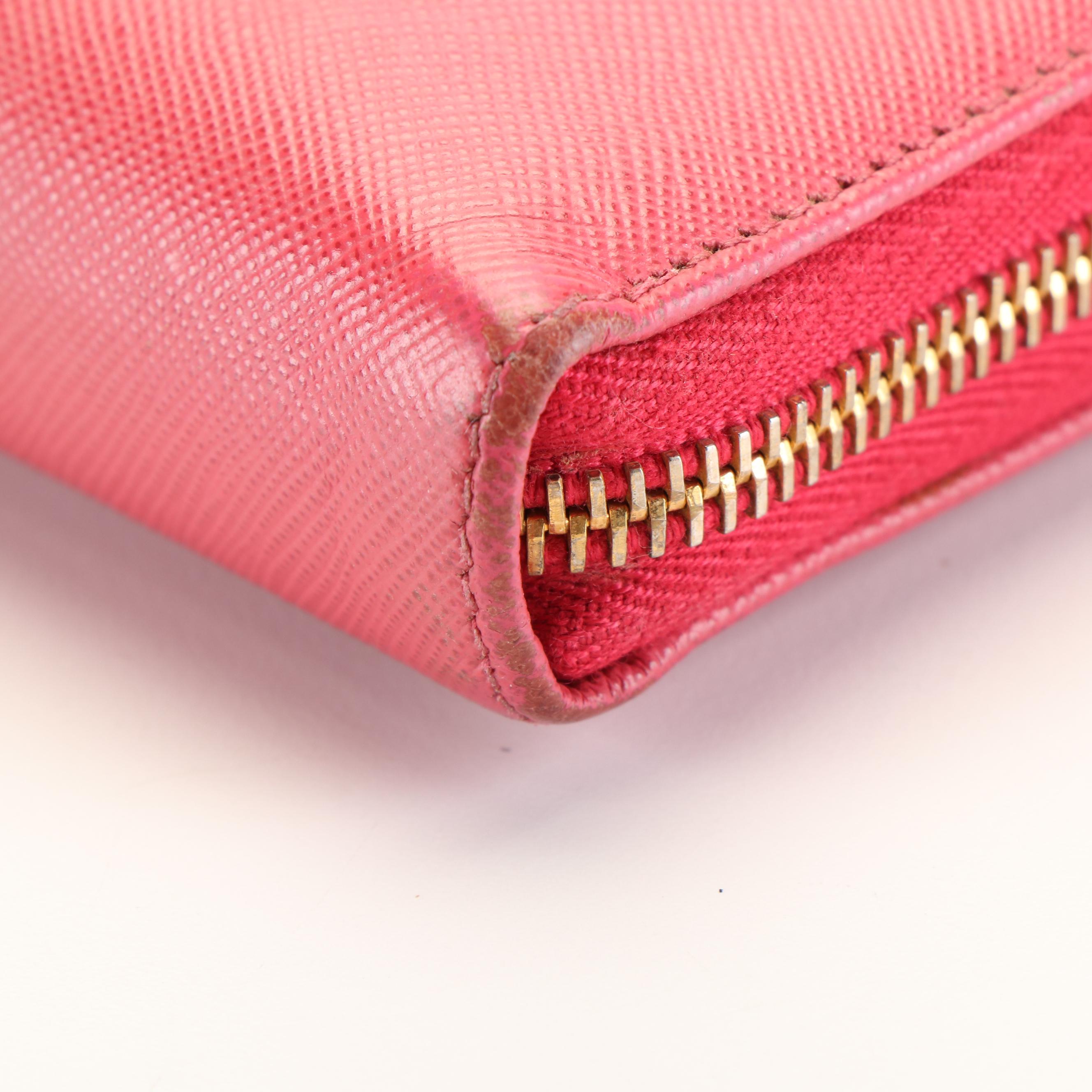 Prada Bow Zip Around Wallet in Peony Saffiano Leather