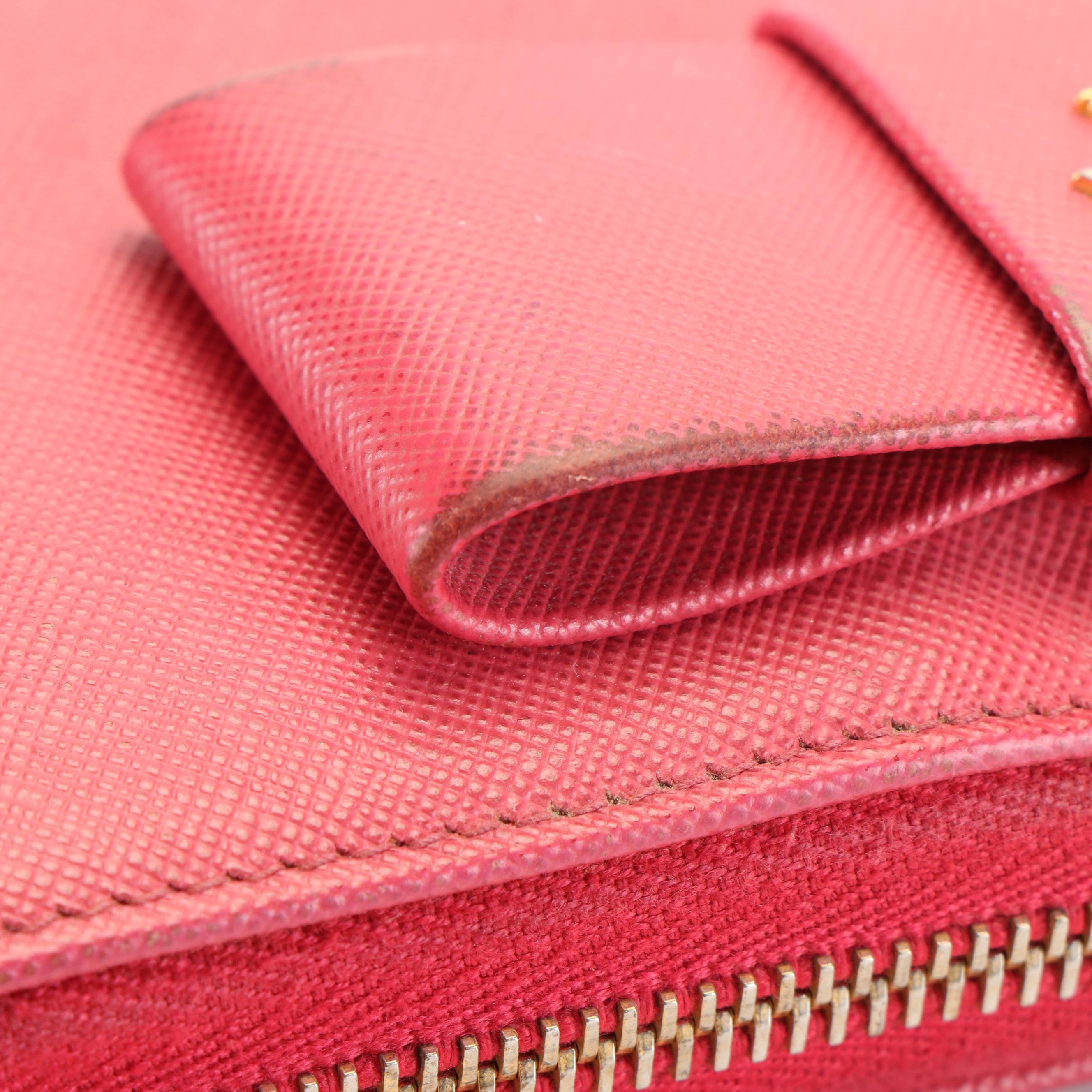 Prada Bow Zip Around Wallet in Peony Saffiano Leather