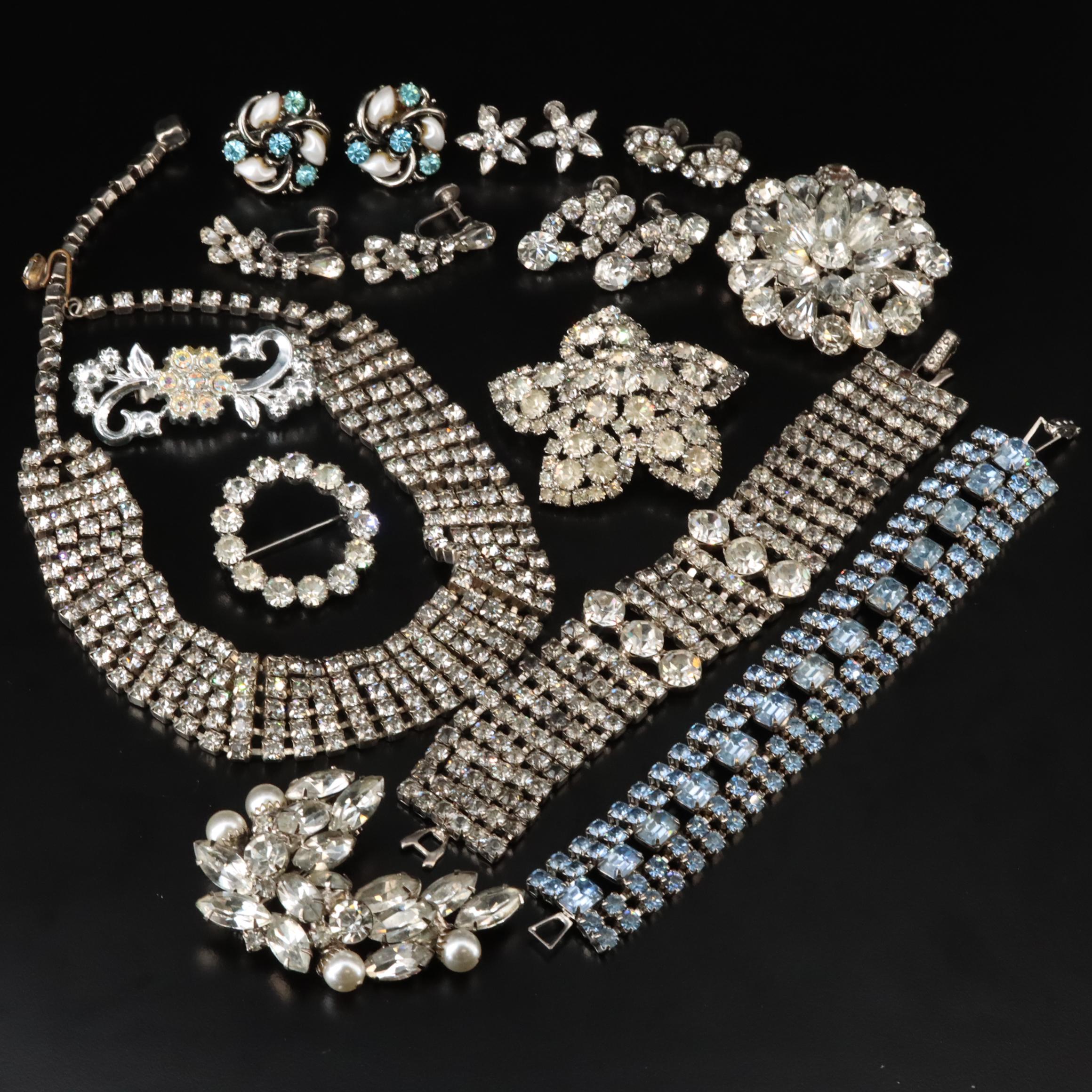 Vintage Rhinestone Jewelry Including B. David and Lisner