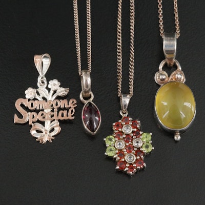 Sterling Gemstone Necklaces with Pendant Including Peridot, Garnet and Sapphire