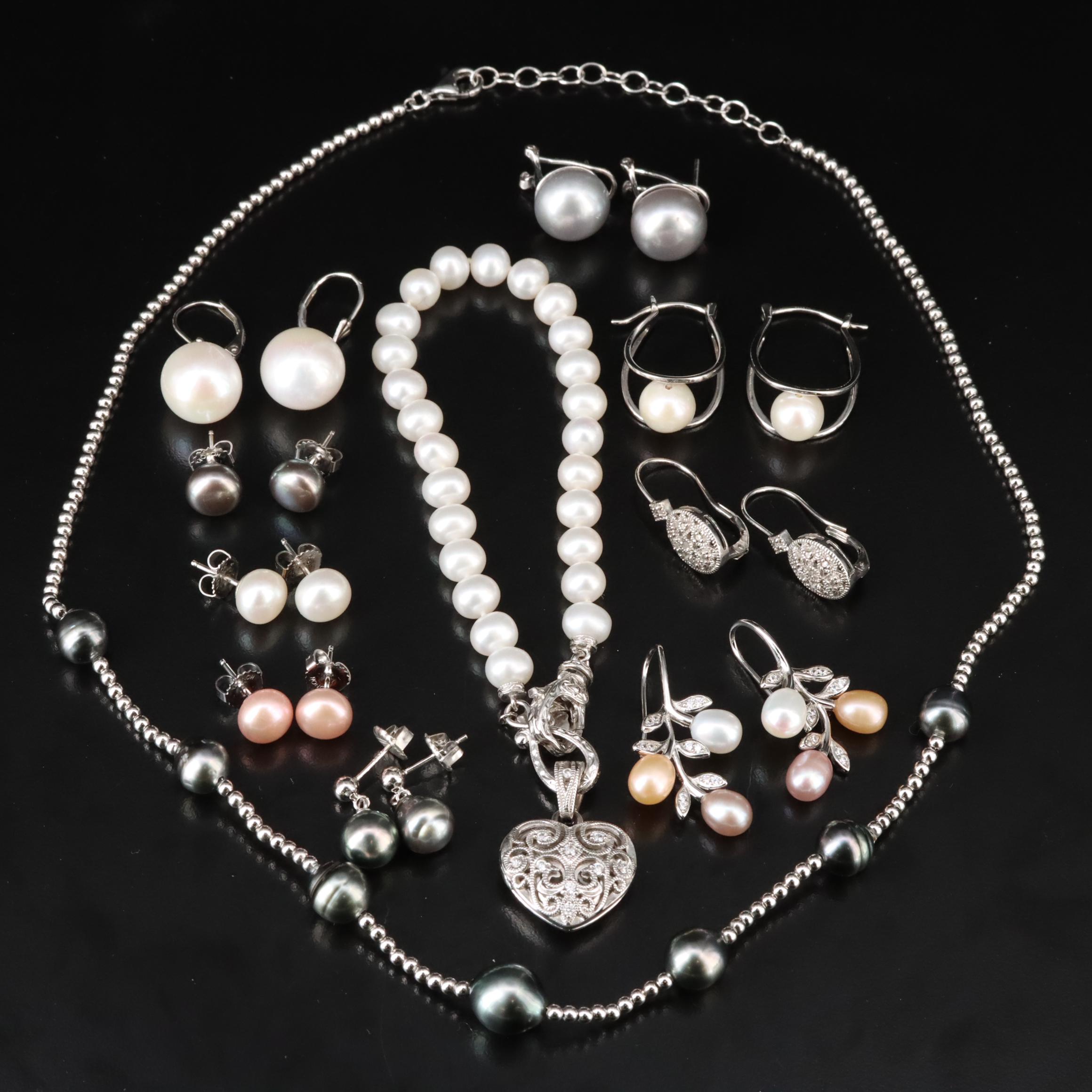 Sterling Pearl, Diamond and CZ Jewelry Including Honora and Tacori