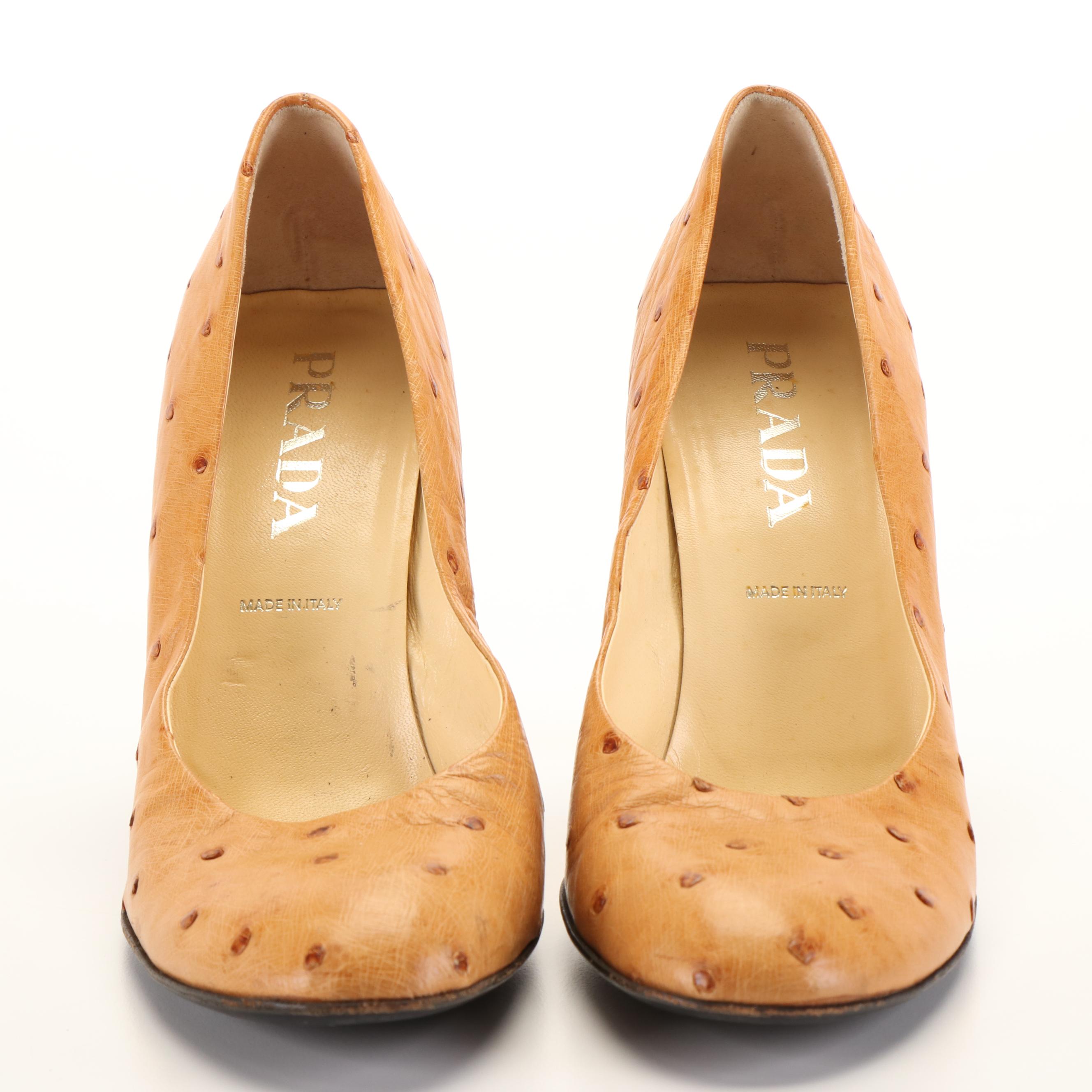 Prada High Heeled Shoes in Beige Ostrich Leather