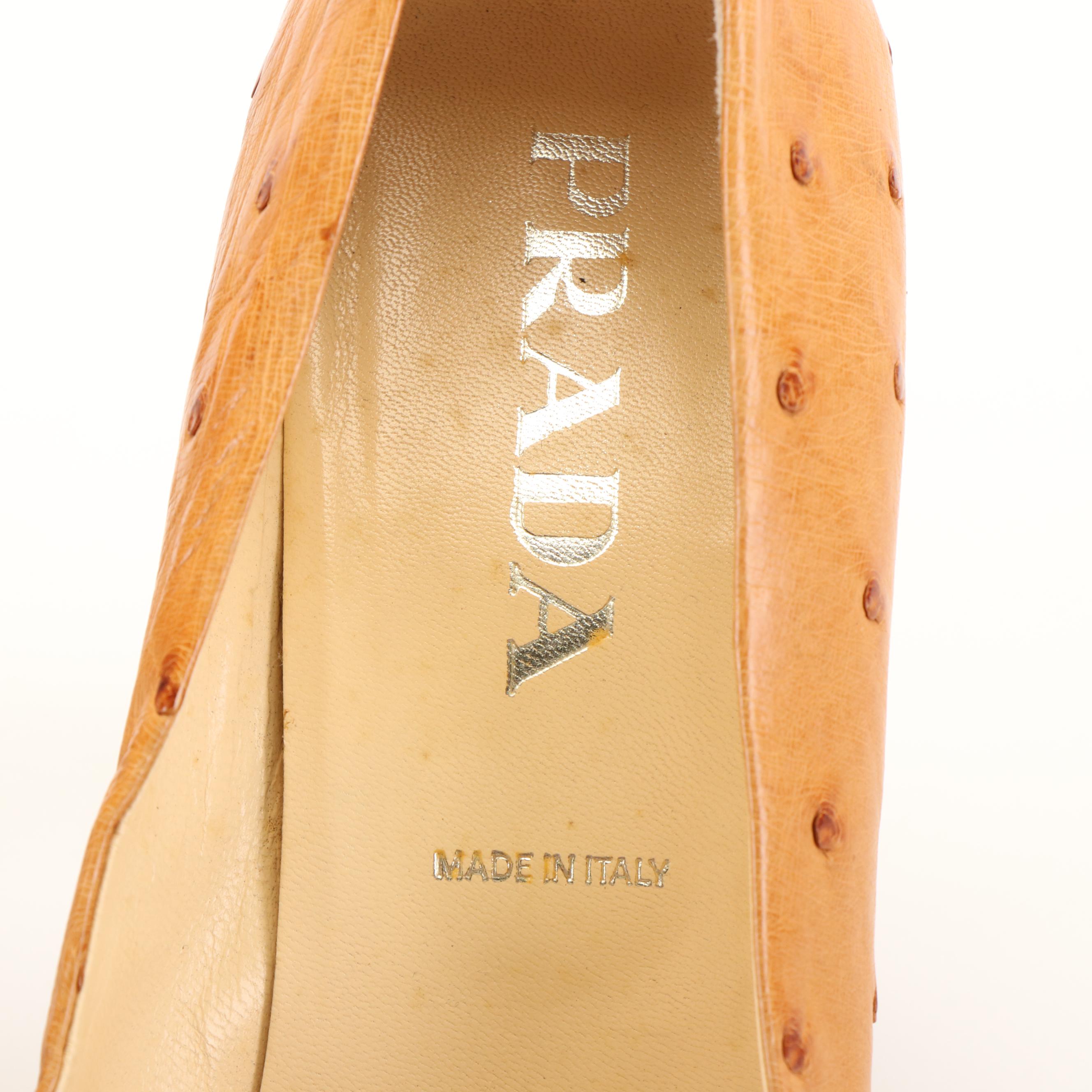 Prada High Heeled Shoes in Beige Ostrich Leather