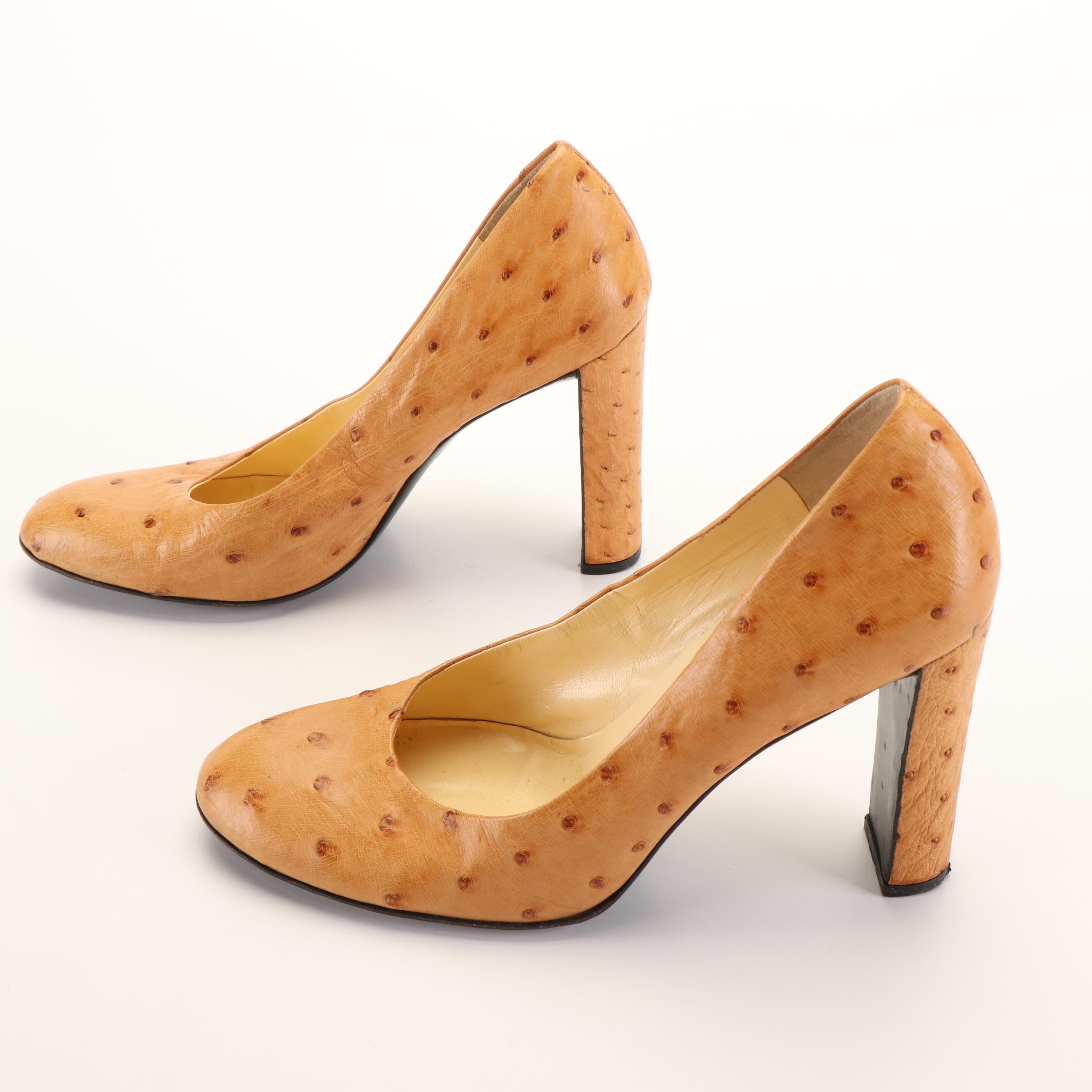 Prada High Heeled Shoes in Beige Ostrich Leather