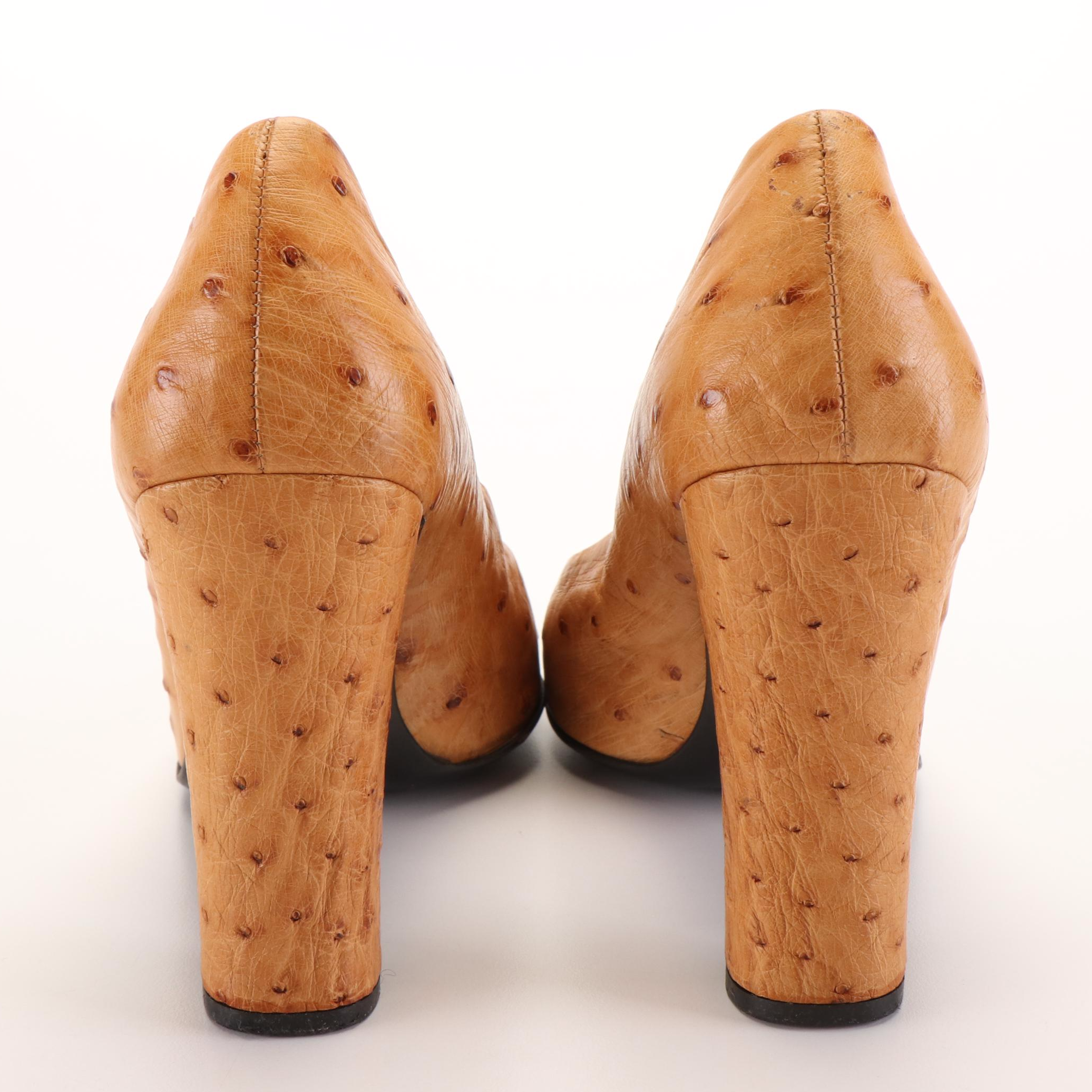 Prada High Heeled Shoes in Beige Ostrich Leather