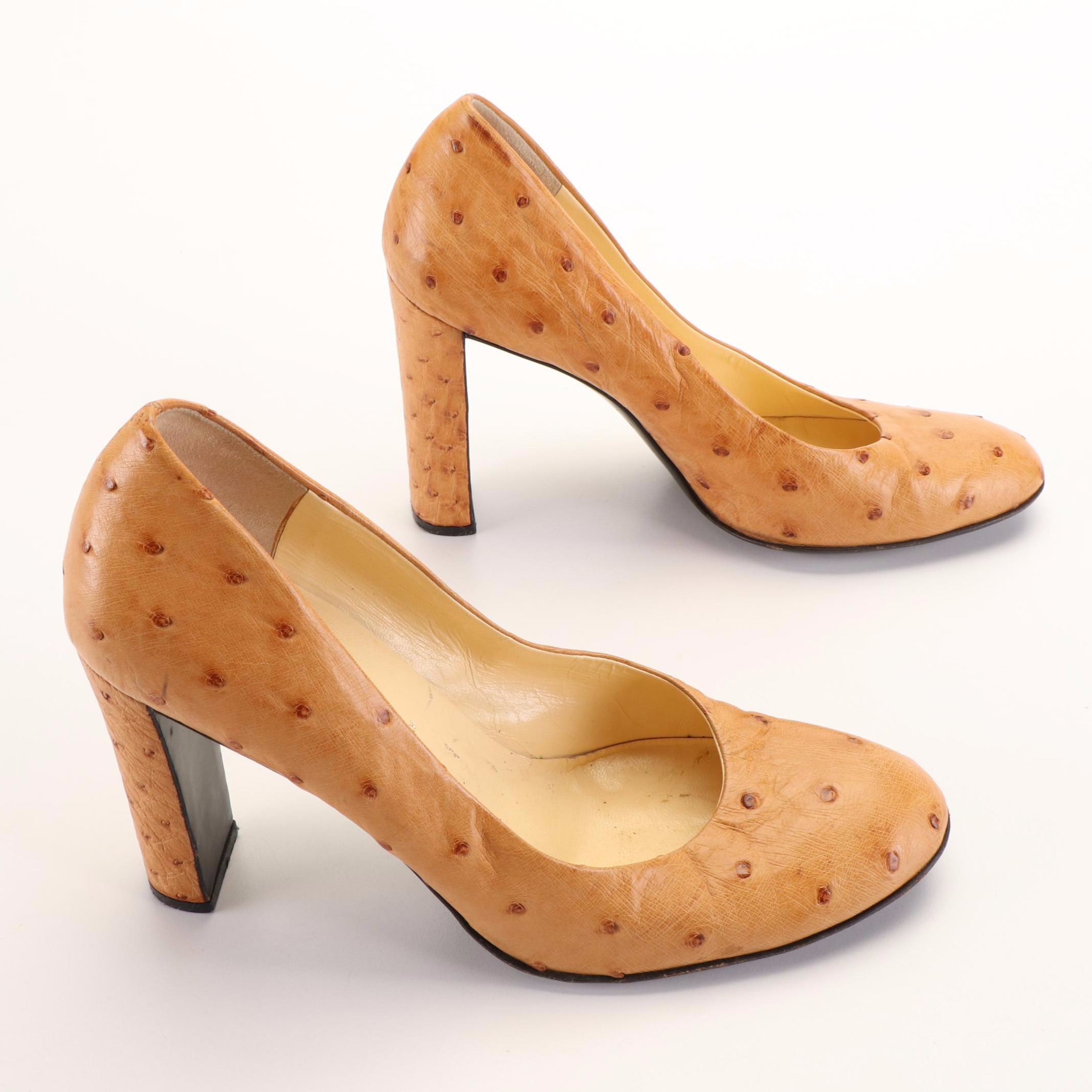 Prada High Heeled Shoes in Beige Ostrich Leather