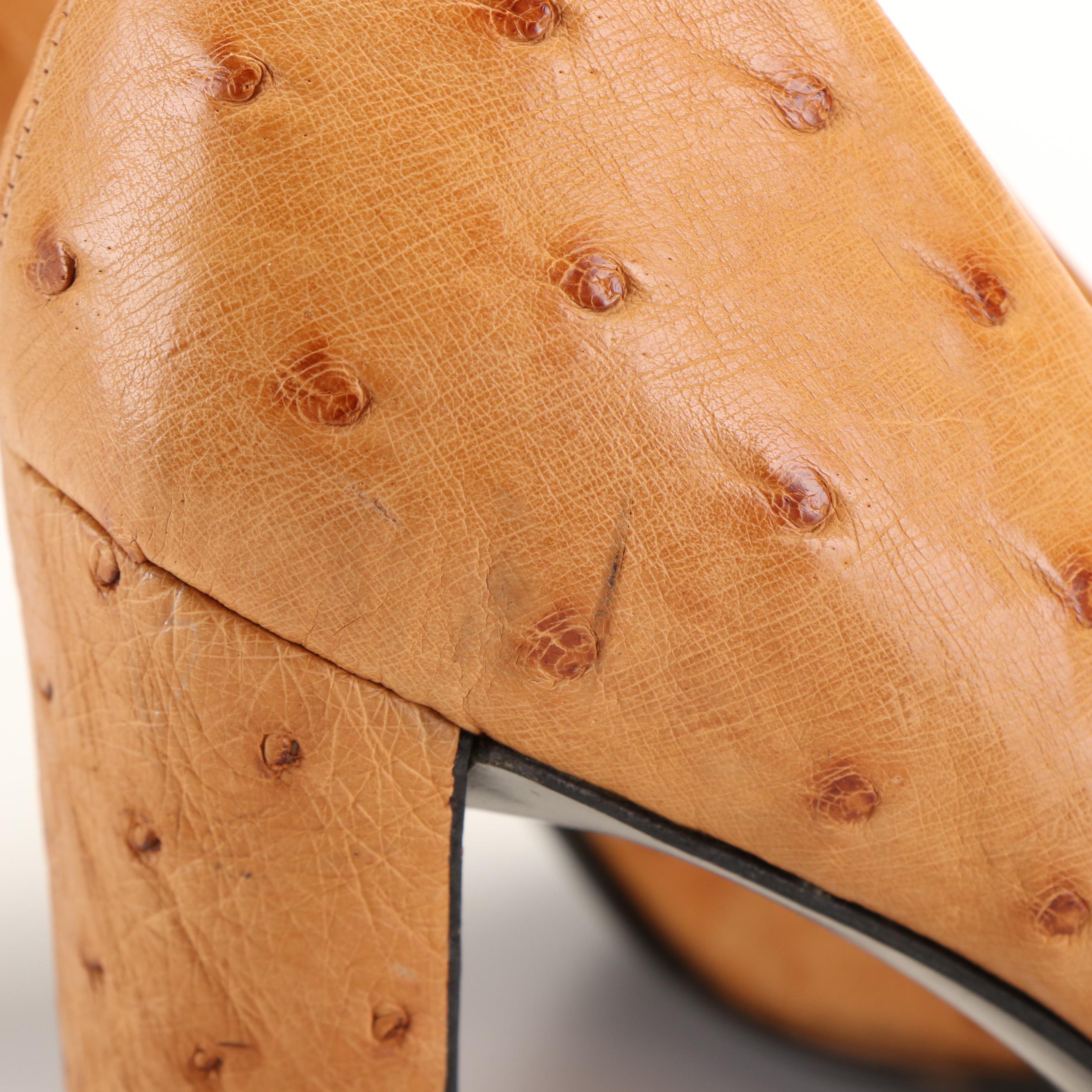 Prada High Heeled Shoes in Beige Ostrich Leather