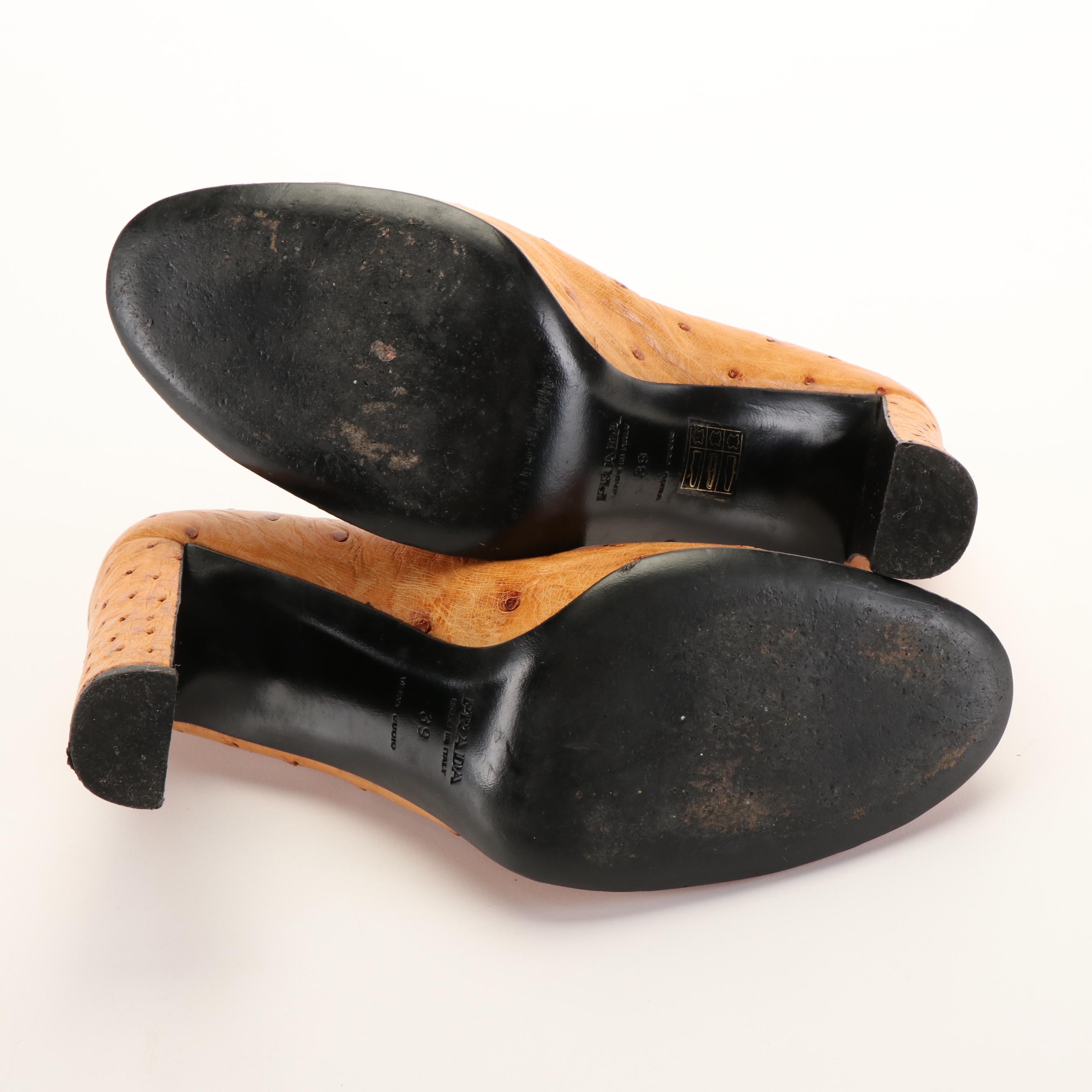 Prada High Heeled Shoes in Beige Ostrich Leather