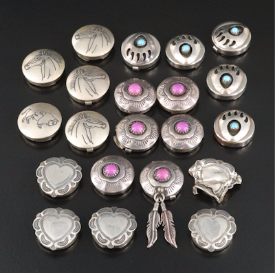 Western Themed Sterling Button Covers Including Turquoise and Quartz